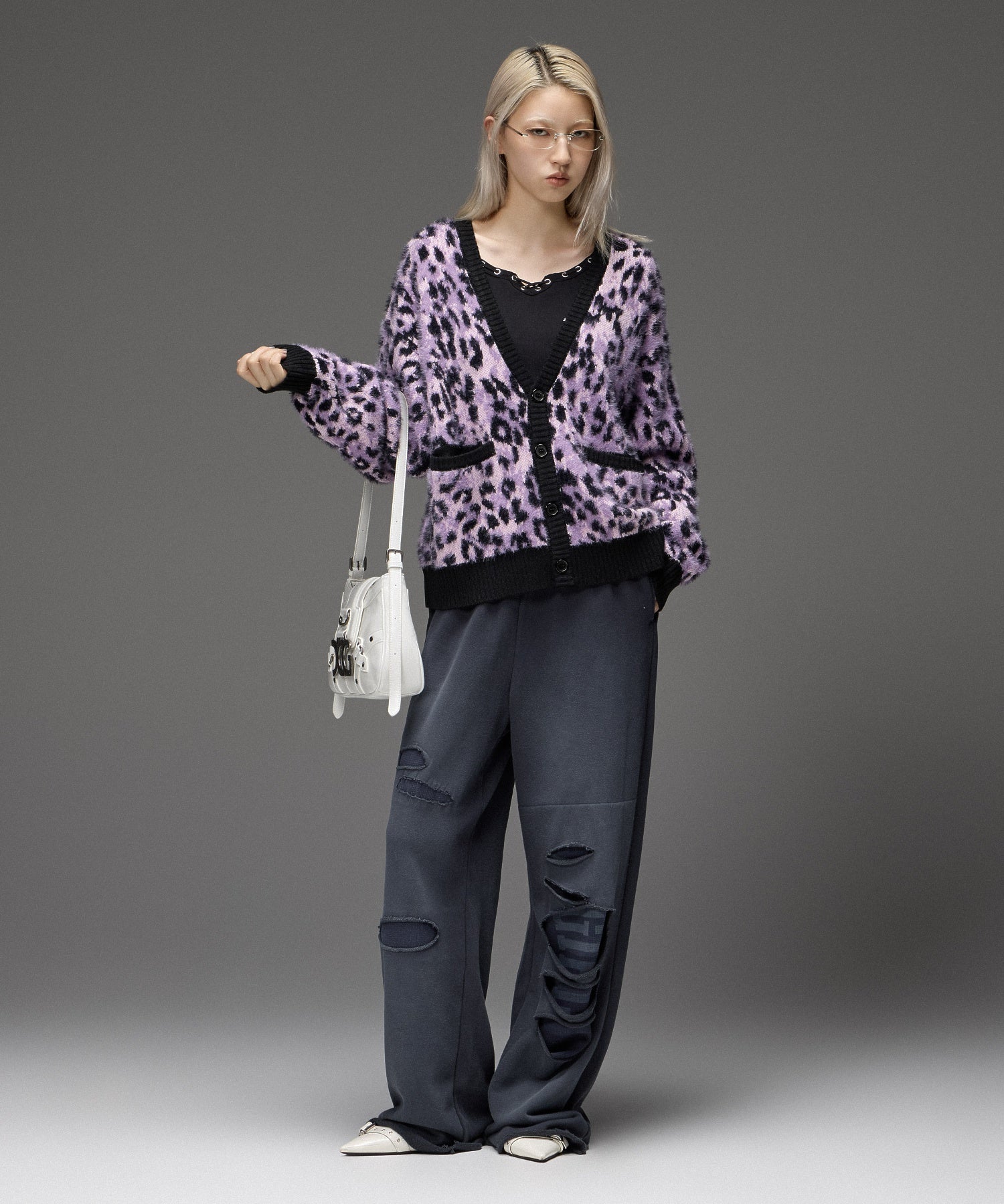 LEOPARD SHAGGY KNIT CARDIGAN
