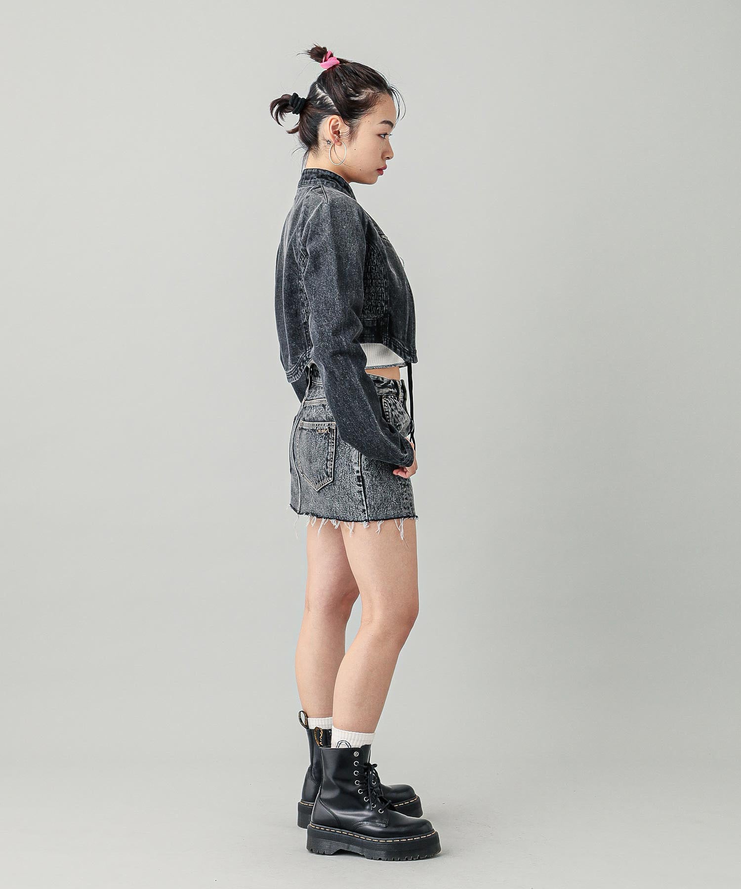 ZIP UP STAND COLLAR DENIM JACKET