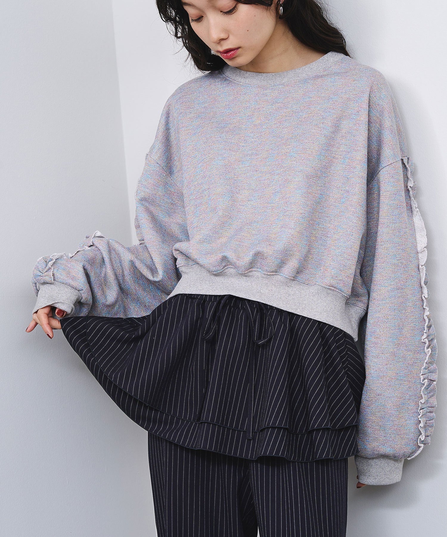LAYERED SKIRT STRIPE PANTS