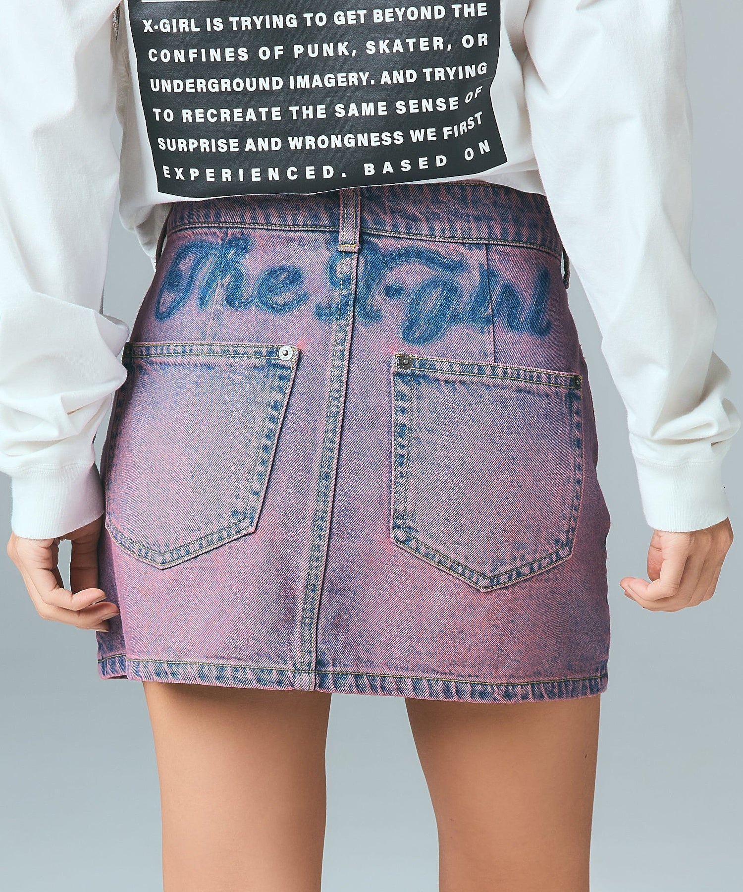 CURSIVE LOGO DENIM MINI SKIRT