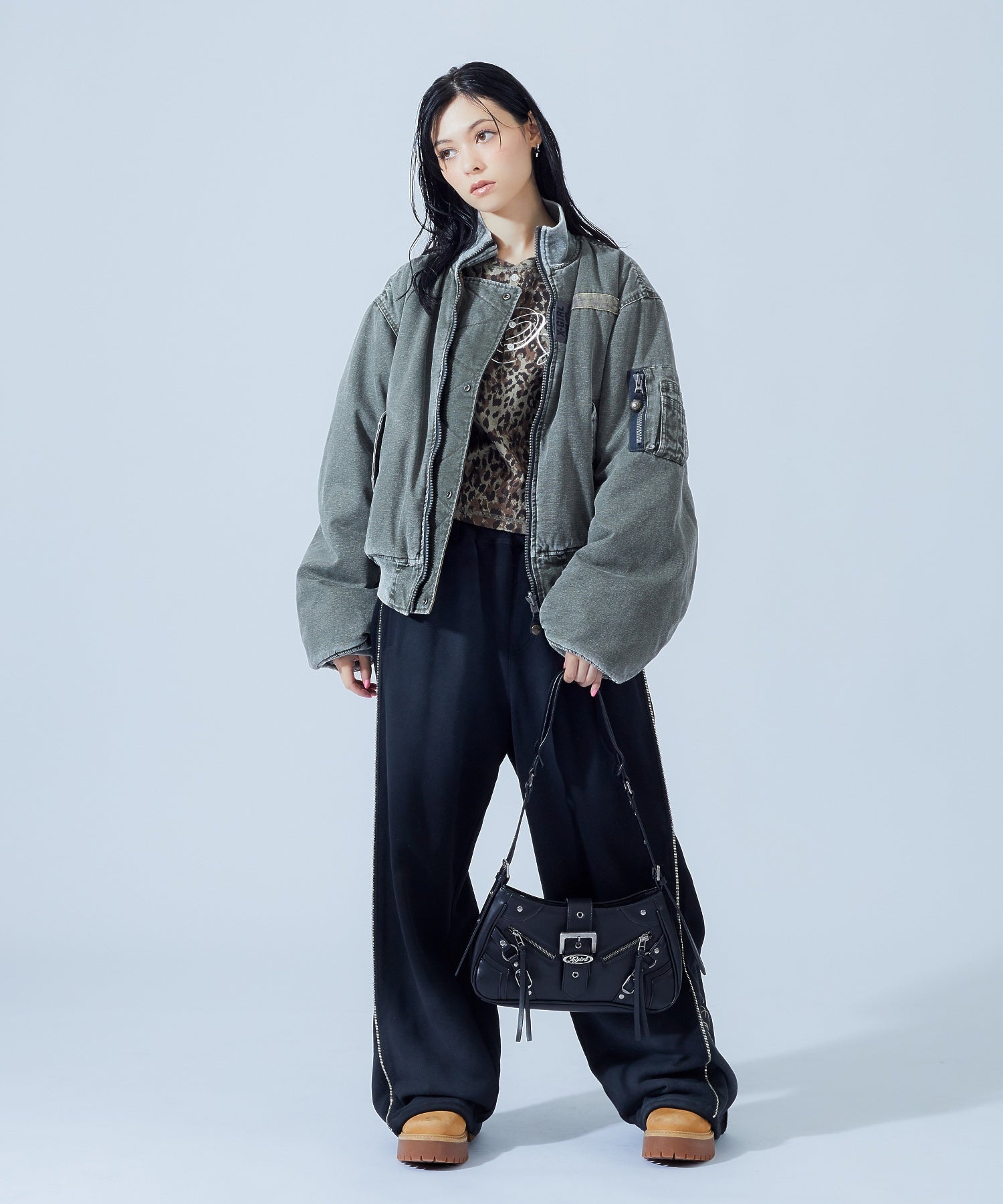 ZIP AND BELT FAUX LEATHER BAG