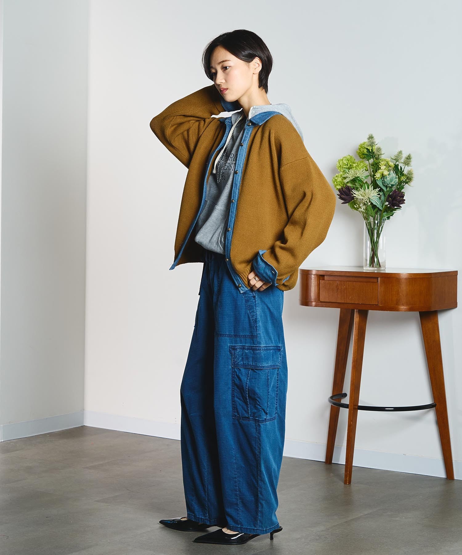 GENE HEAVENS/KNIT x DENIM CARDIGAN
