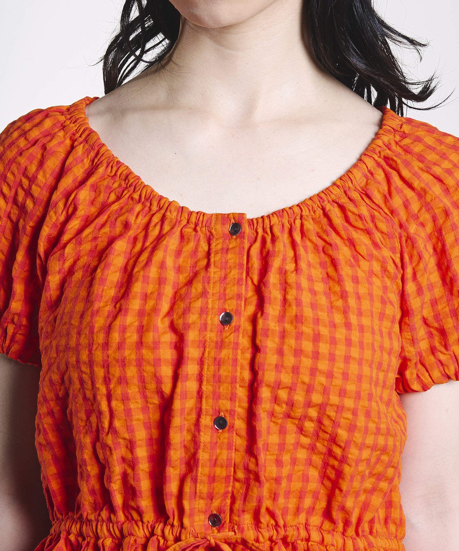GINGHAM PUFF SLEEVE TOP