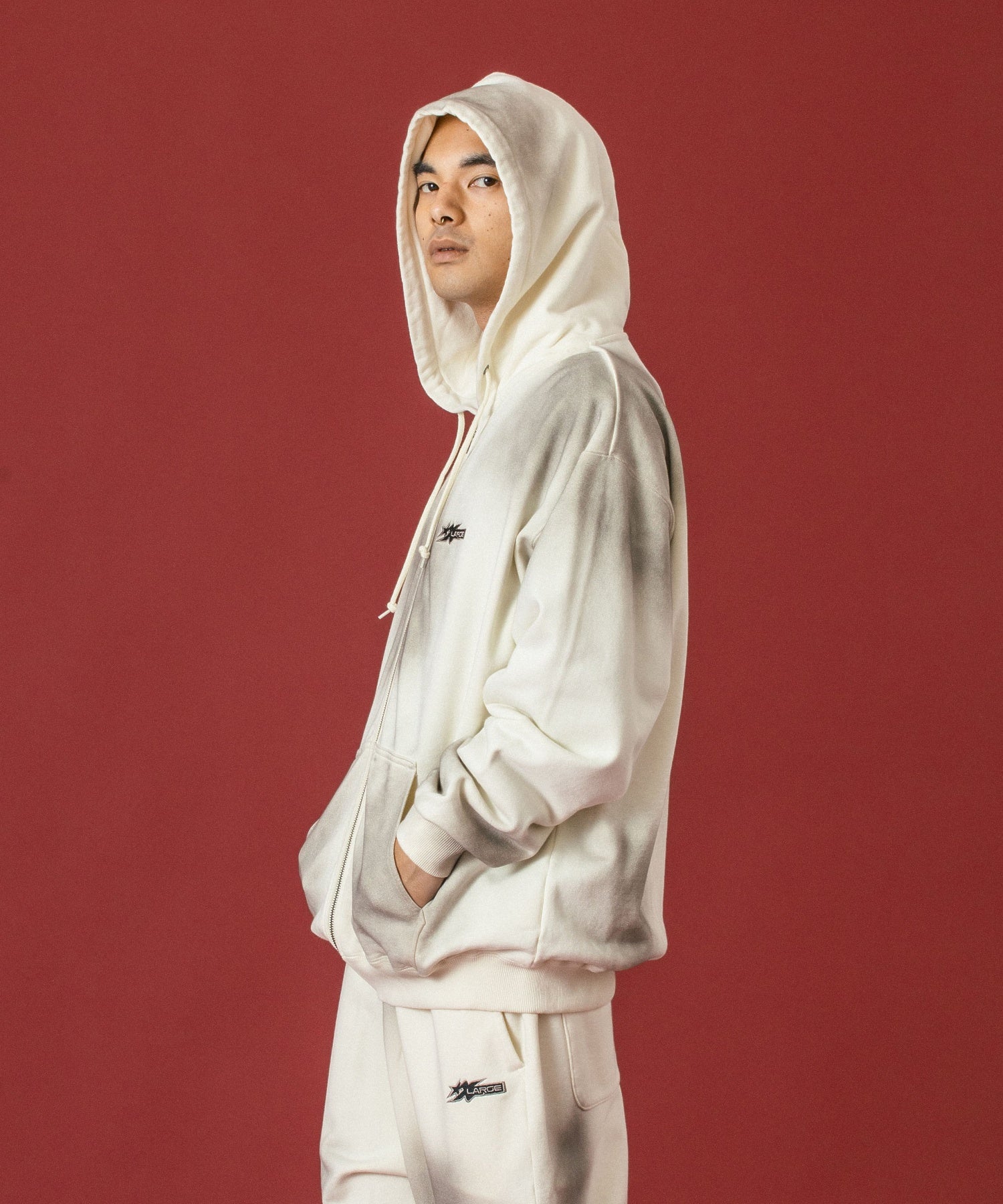 SPRAY DYED ZIP UP HOODED SWEATSHIRT