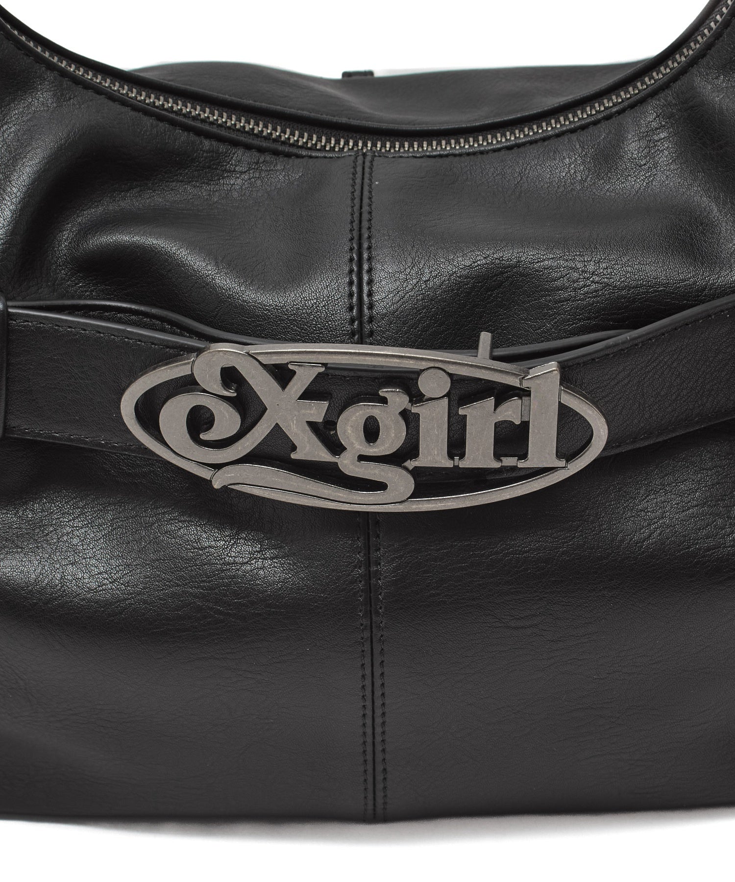 OVAL LOGO CLASP FAUX LEATHER SHOULDER BAG