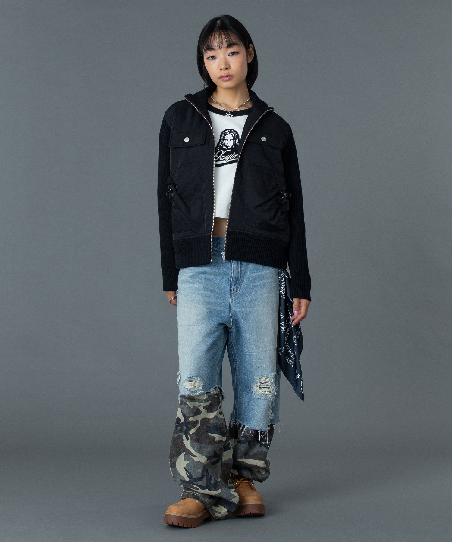 RIBBED SLEEVE WOVEN JACKET