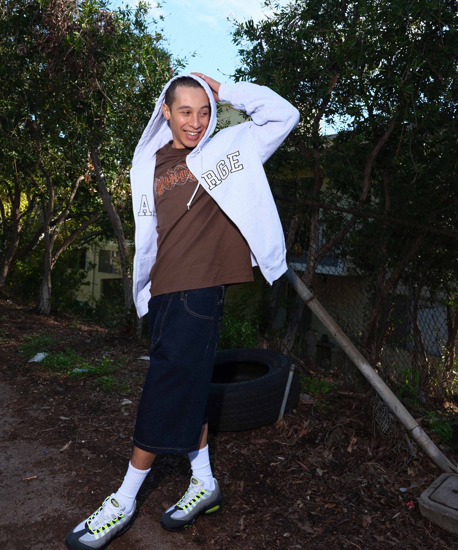 PERFORATED LEATHER LOGO ZIP UP HOODED SWEATSHIRT