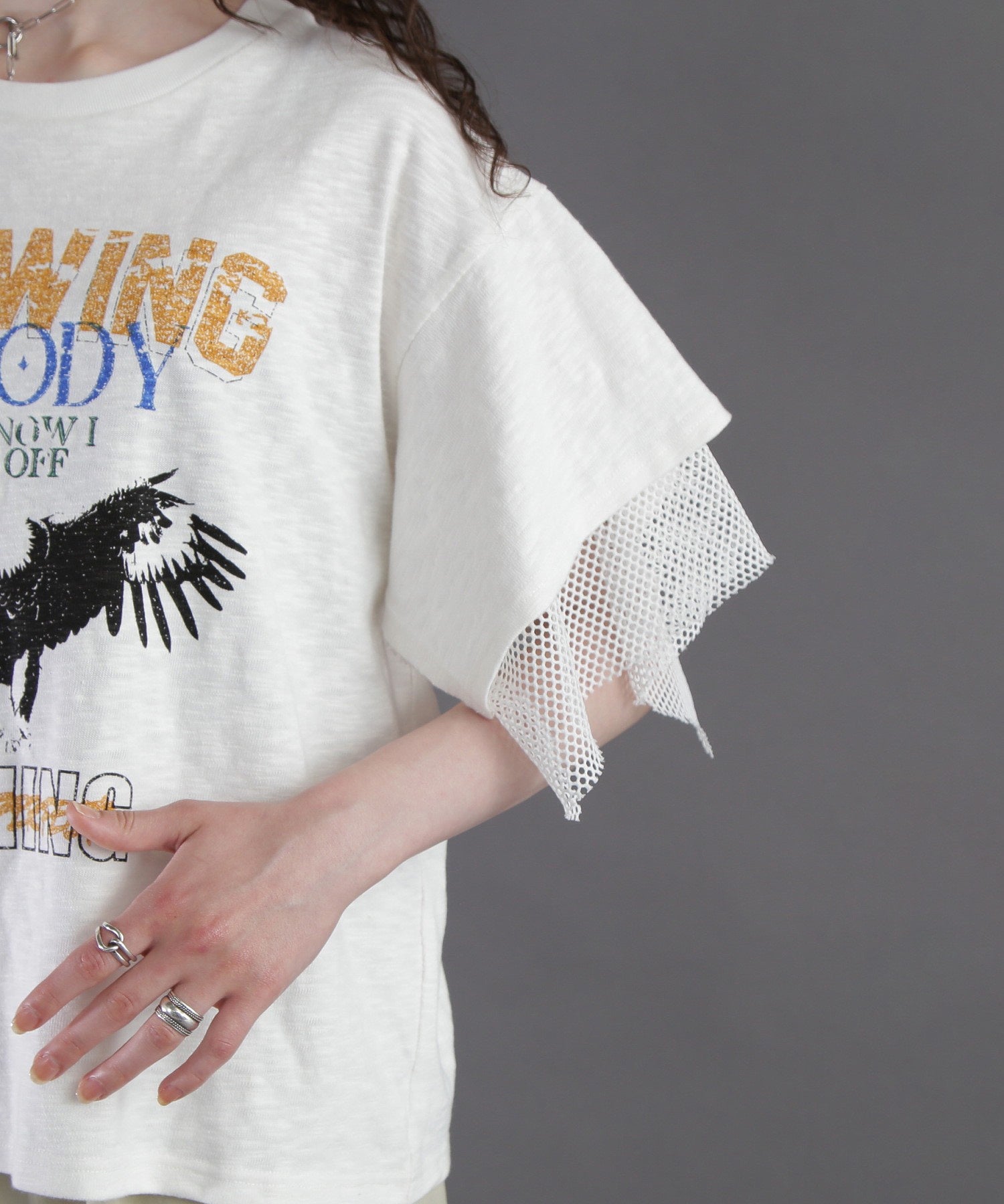 メッシュレイヤード スリーブ Tシャツ