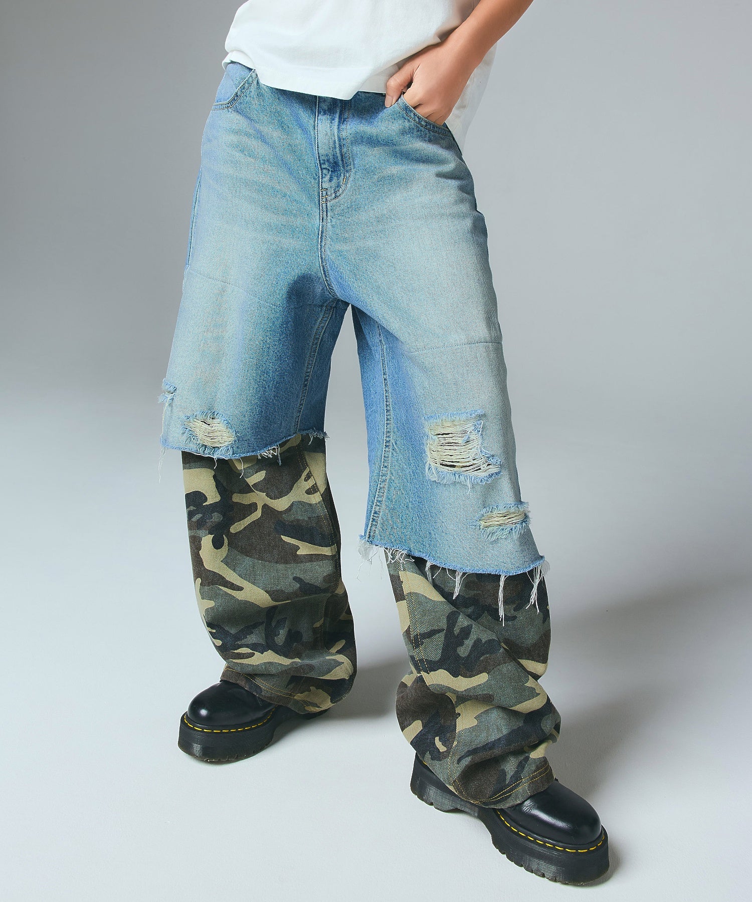 FADED CAMO LAYERED PANTS
