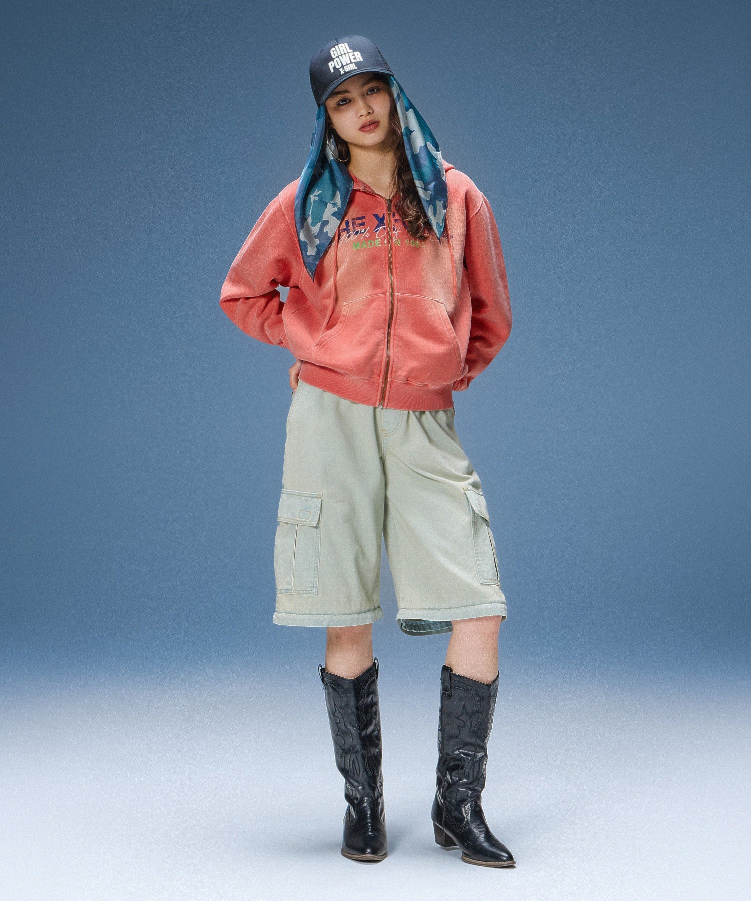 FADED 2WAY WIDE LEG DENIM CARGO PANTS