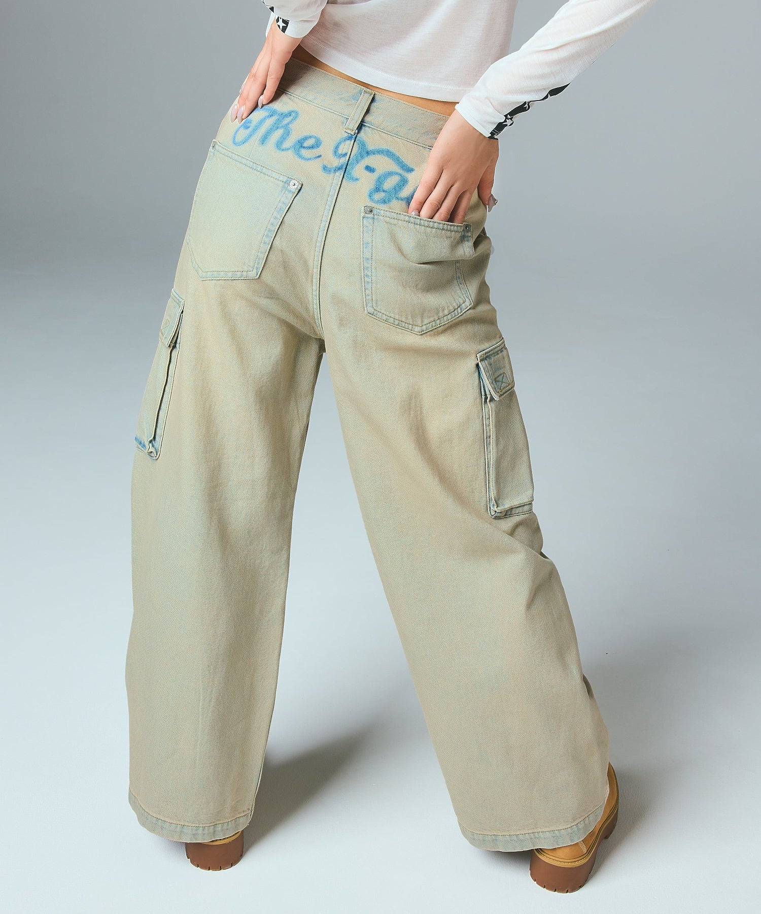 CURSIVE LOGO DENIM CARGO PANTS