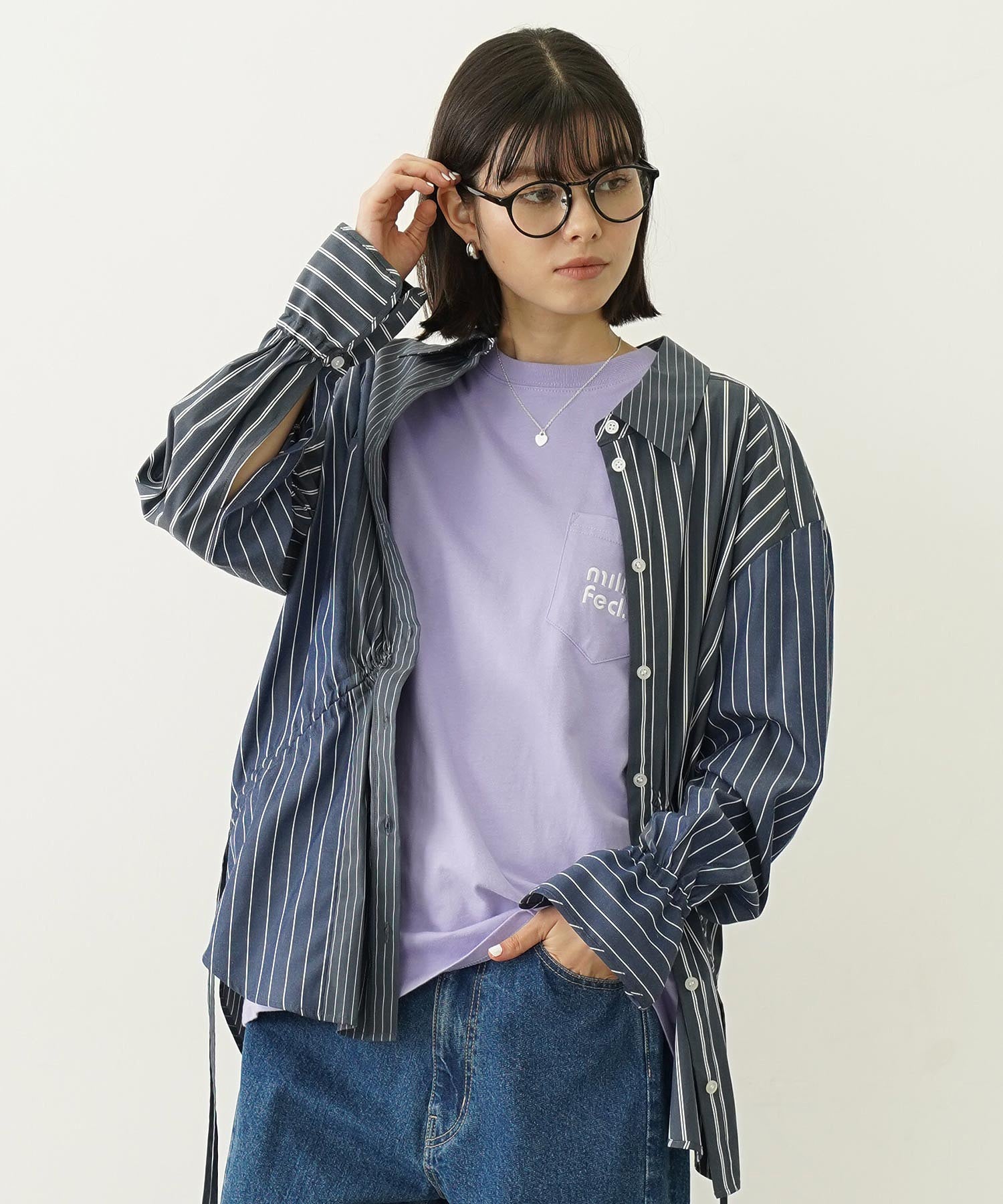 STRIPED SHIRRING SHIRT