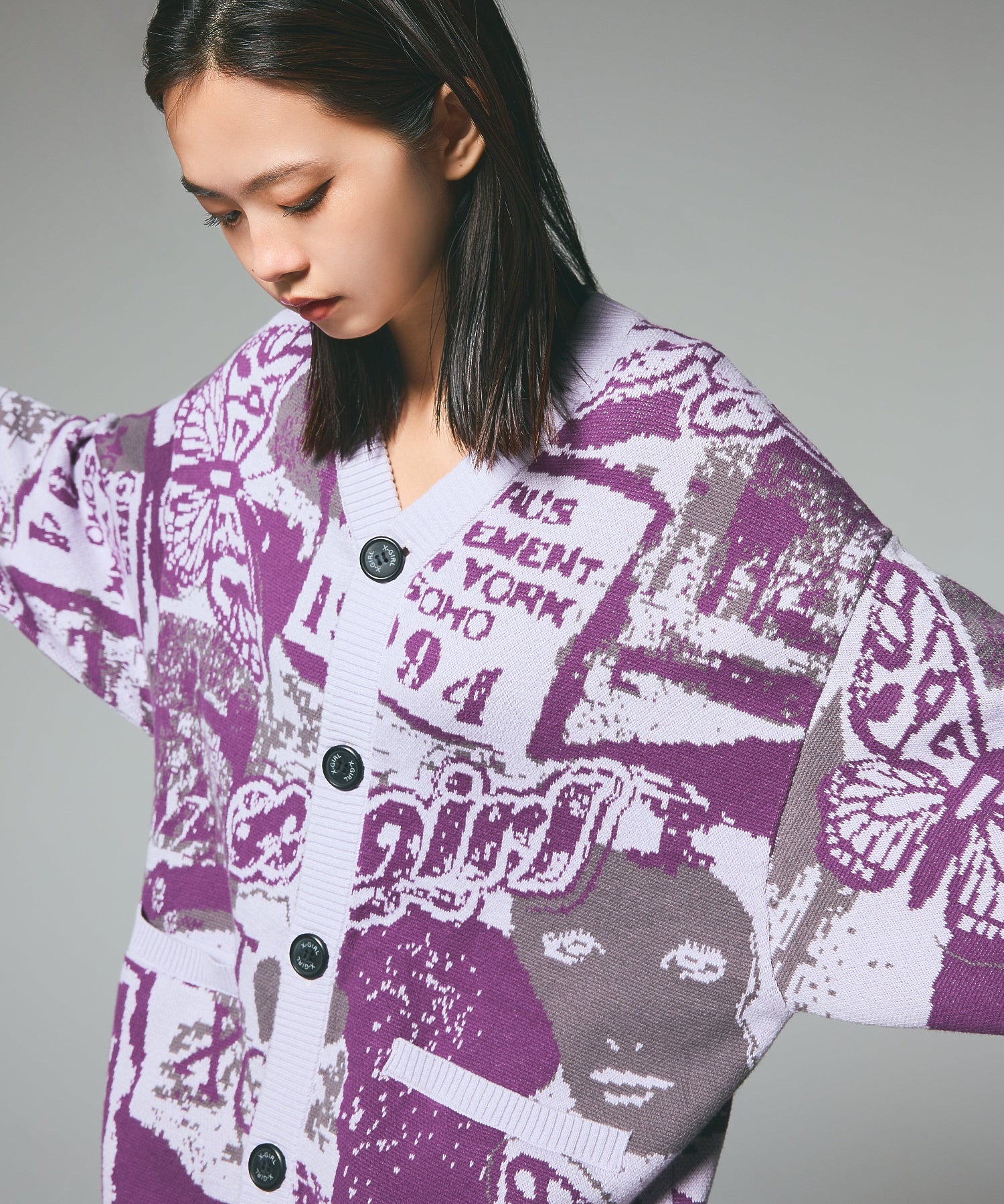 COLLAGE GRAPHIC JACQUARD KNIT CARDIGAN