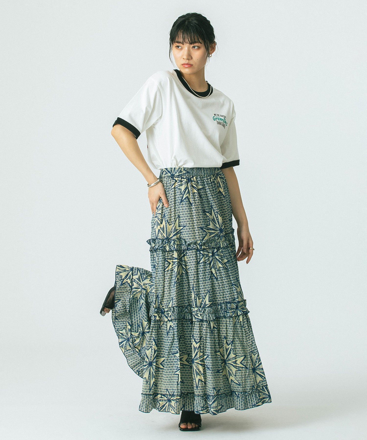 mag.by c/PRINT TIERED SKIRT