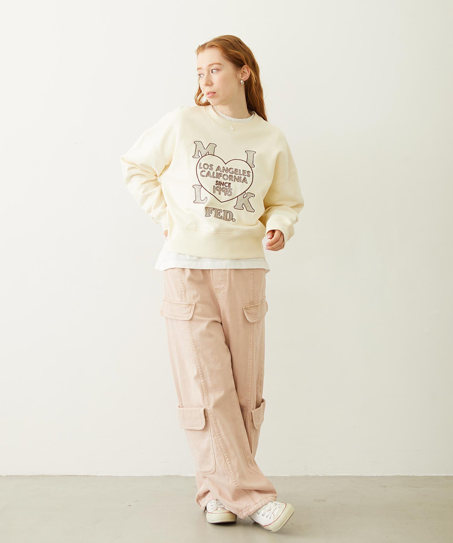 STITCHED HEART LOGO SHORT CREW SWEAT