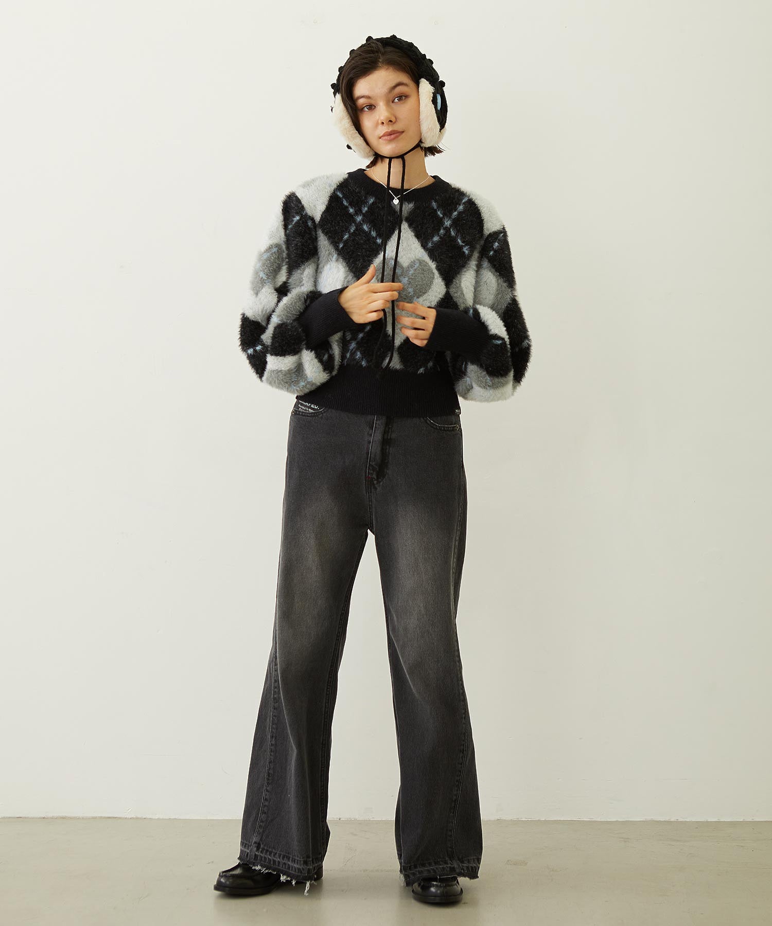 HEART ARGYLE KNIT TOP