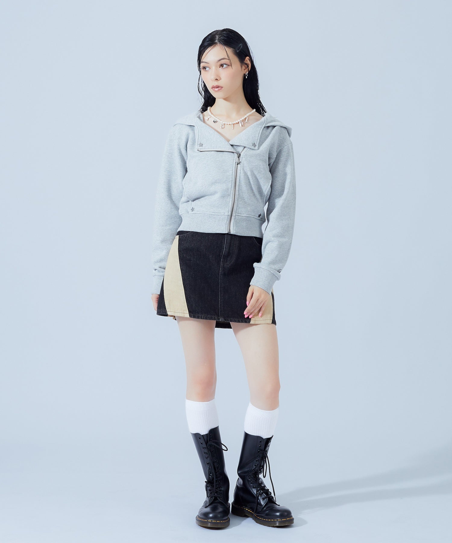 DOUBLE COLLAR ZIP UP SWEAT HOODIE