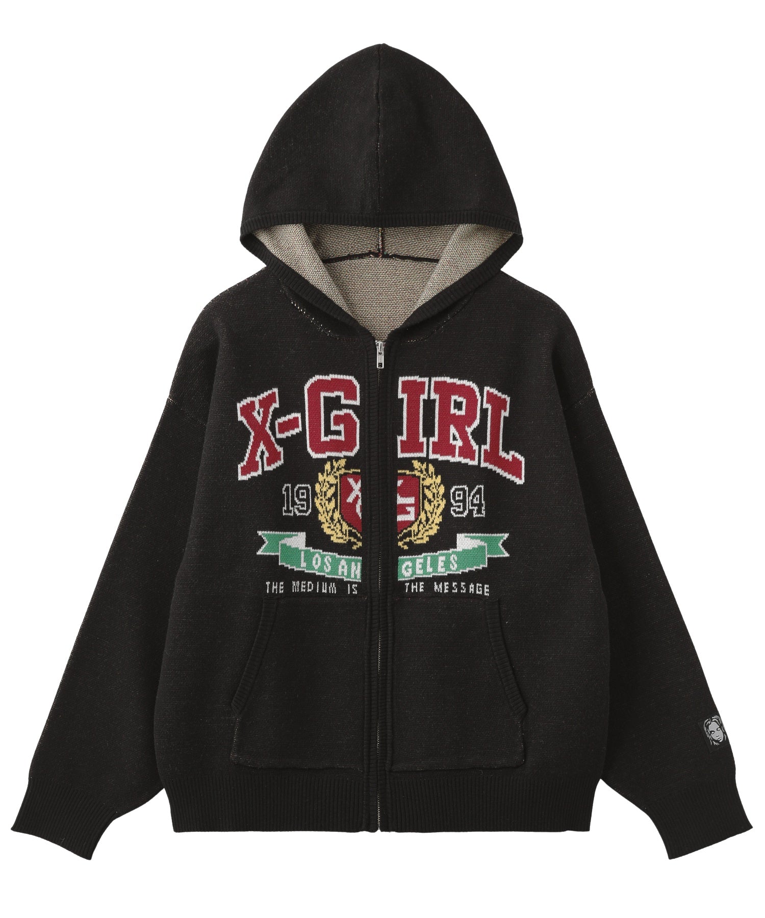 COLLEGE LOGO JACQUARD ZIP UP KNIT HOODIE