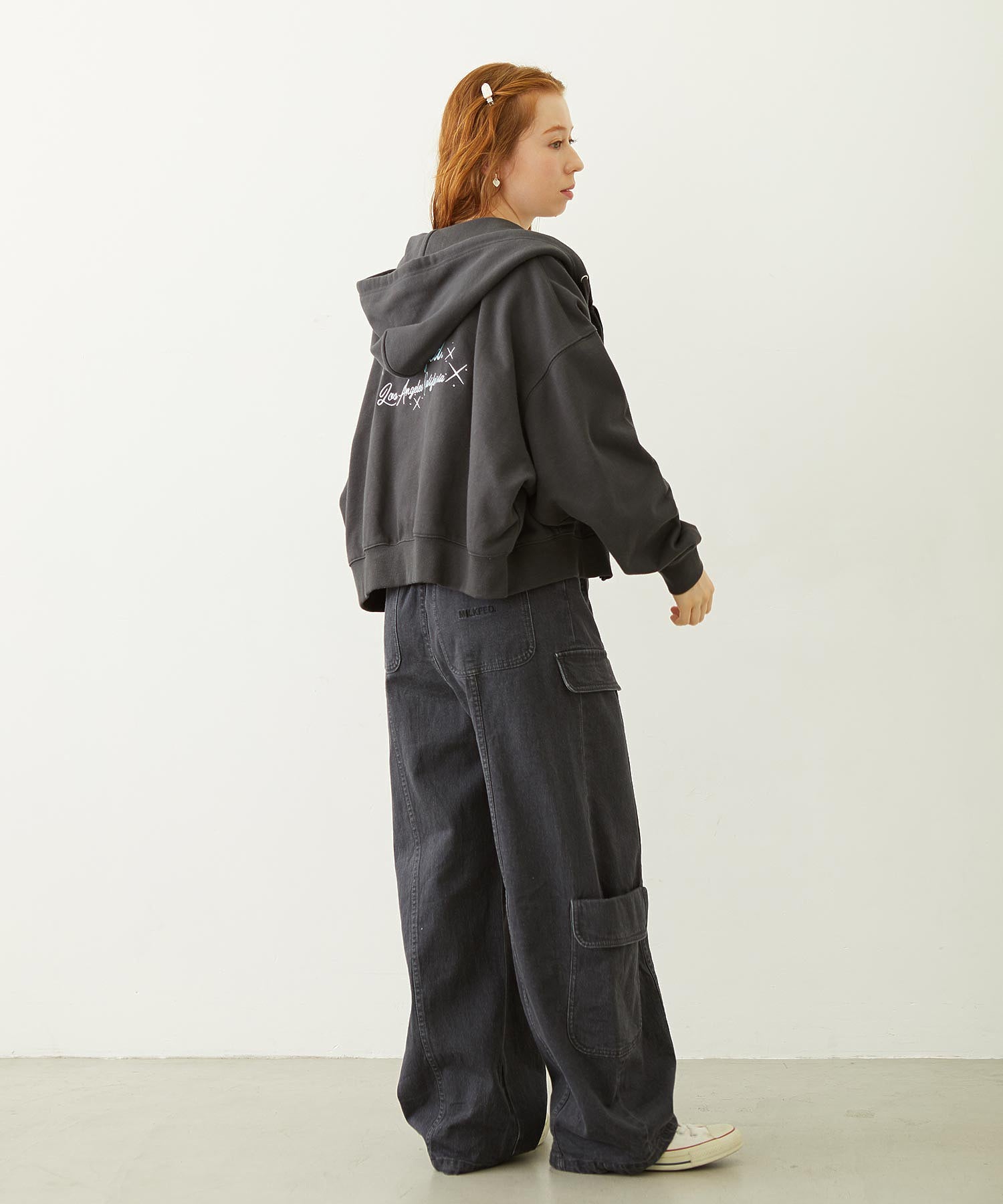 RHINESTONE LOGO SHORT ZIP UP HOODIE