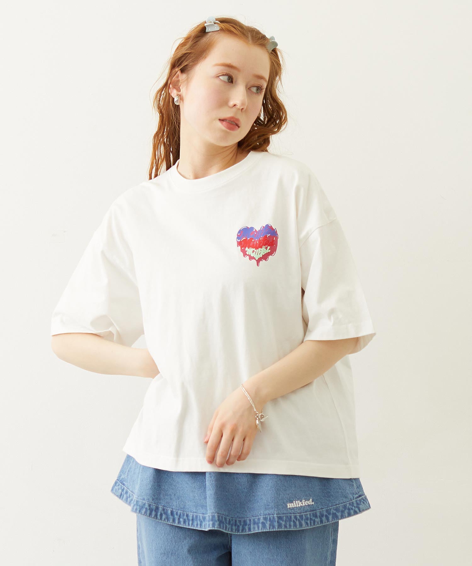 MELTY GLITTER HEART WIDE S/S TEE