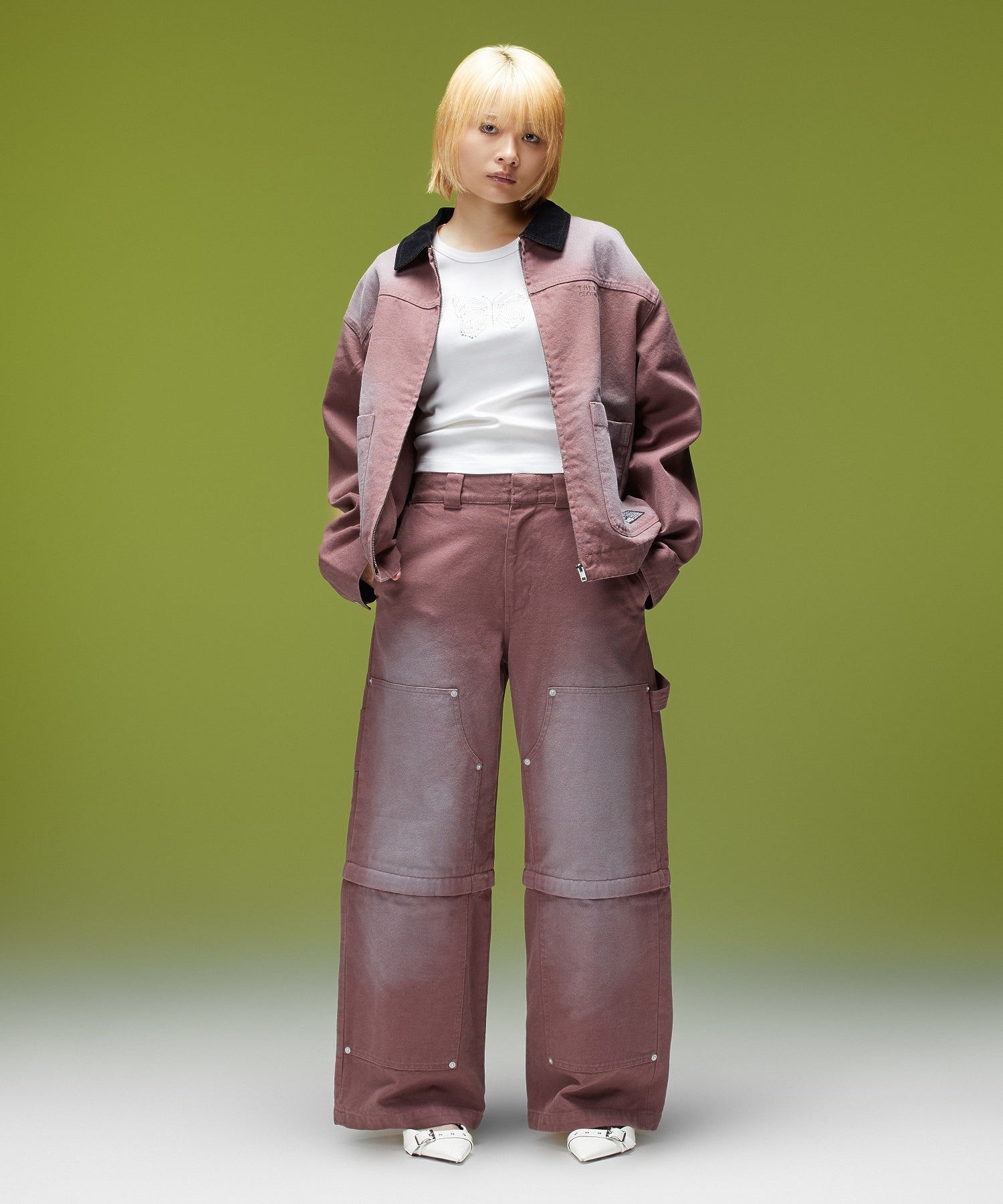 FADED 2WAY WIDE LEG WORK PANTS