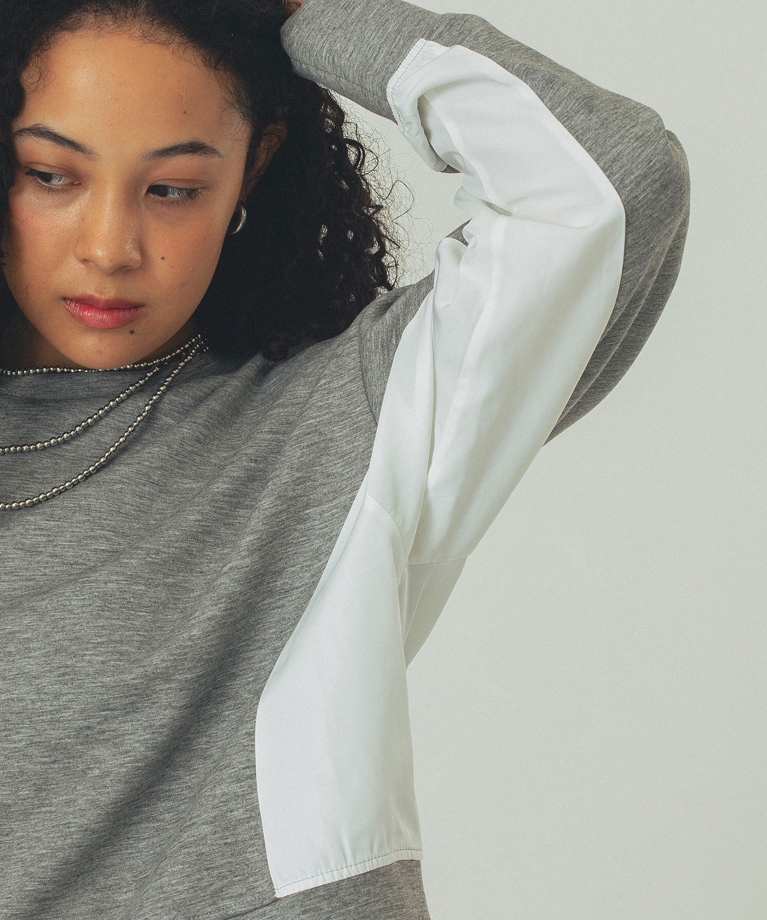 MIXED FABRIC TOP AND SKIRT SET