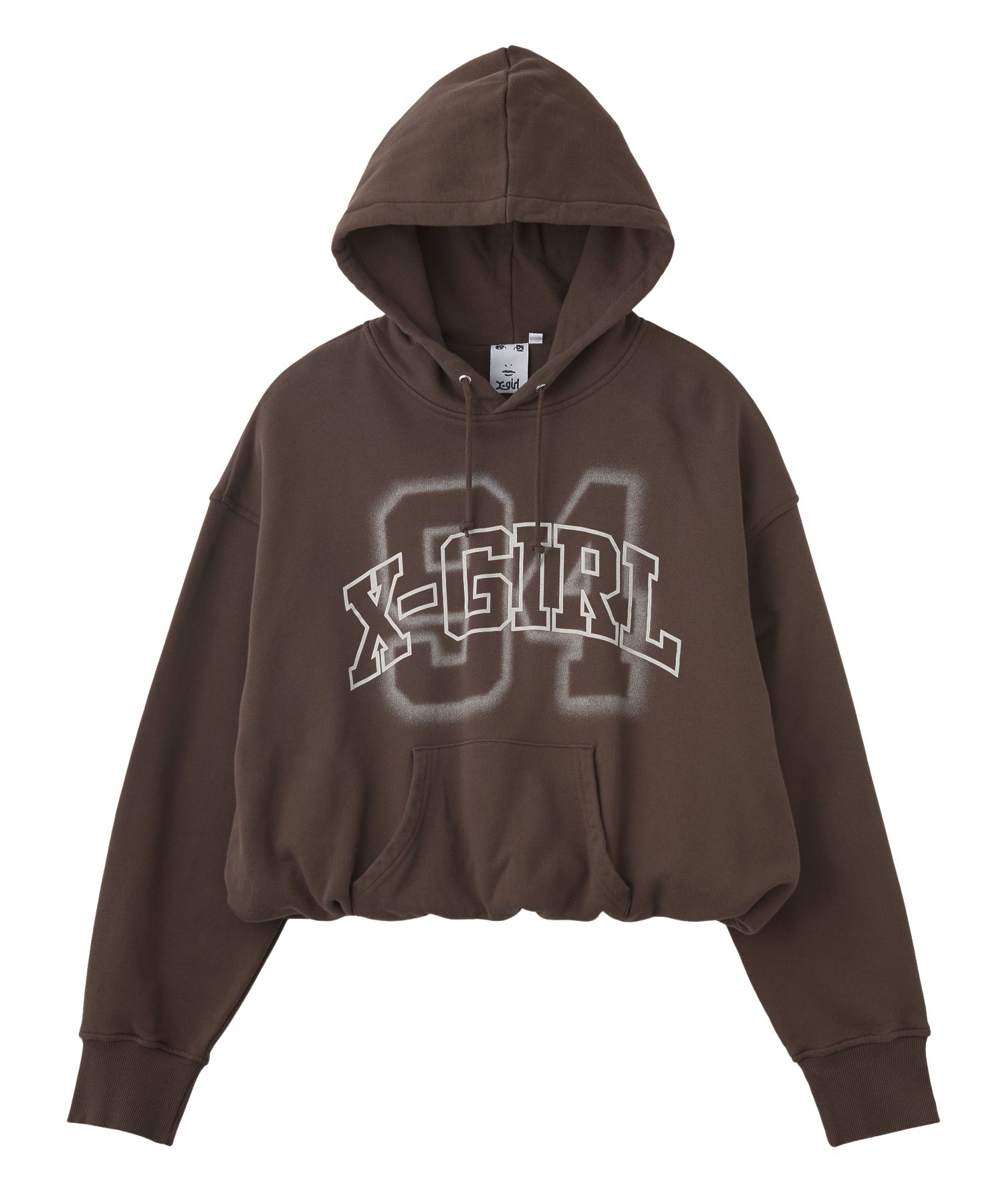 FLOCKED SPRAY LOGO BALLOON HEM SWEAT HOODIE