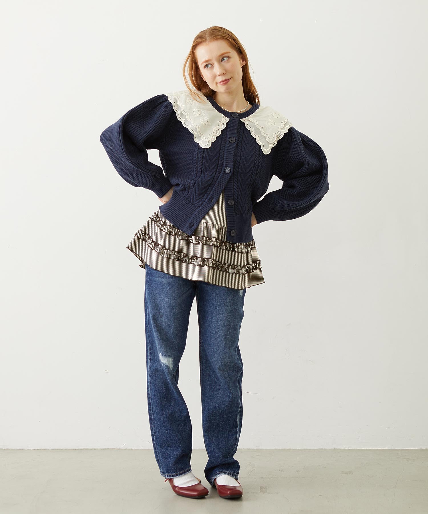 RUFFLE HEM L/S TOP