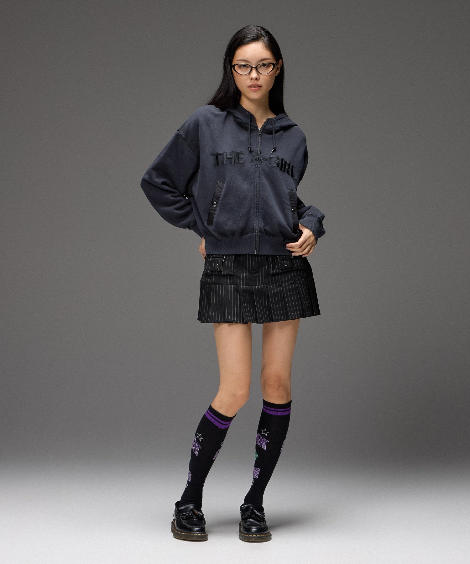 WORLD LOGO JACQUARD RIB HIGH SOCKS