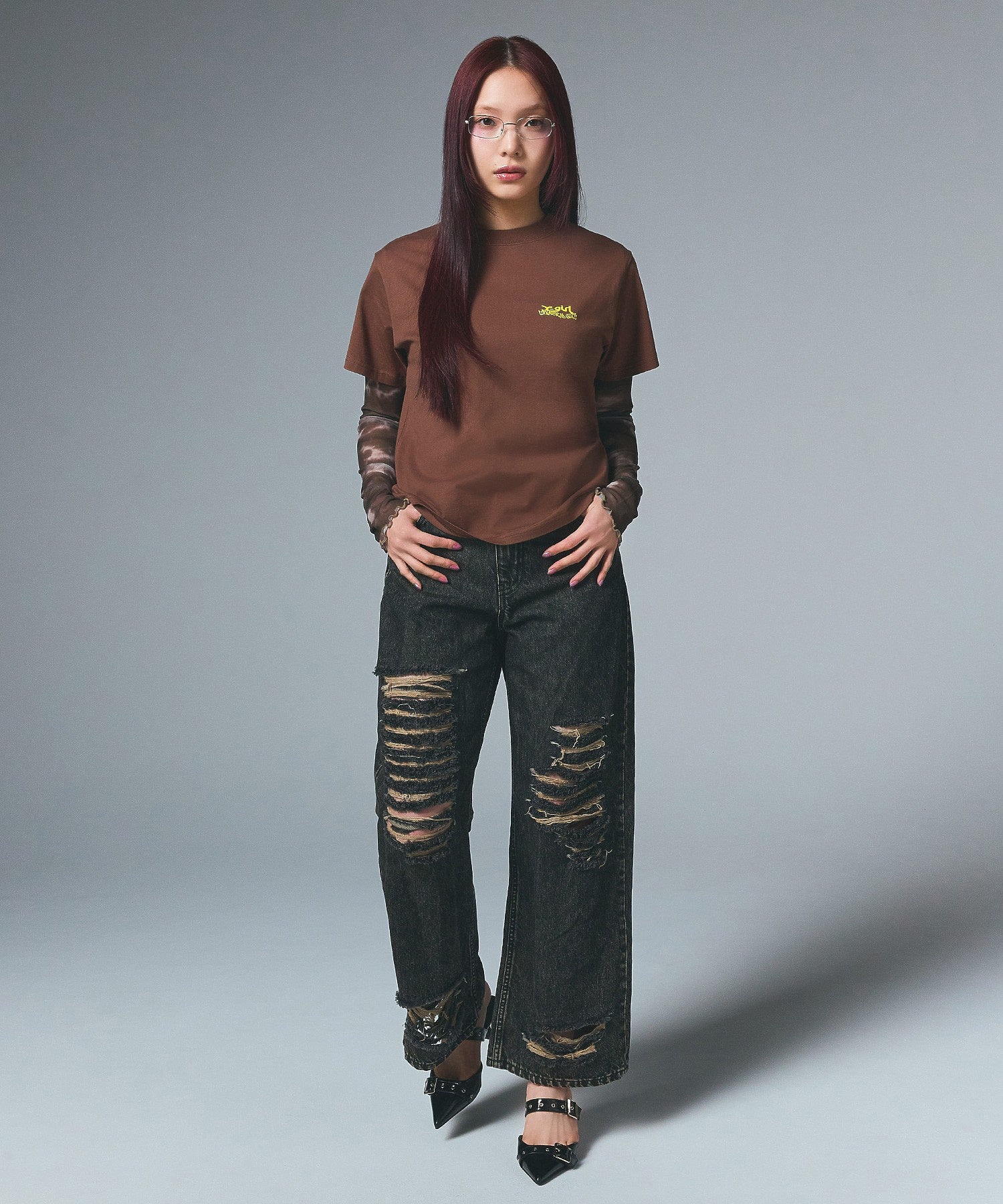 DISTRESSED LOOSE STRAIGHT DENIM PANTS
