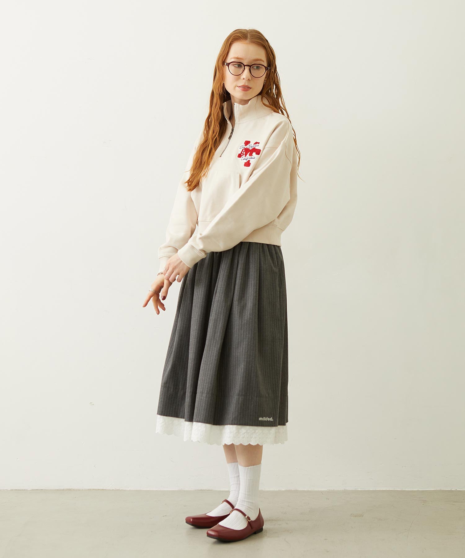 LACE HEM STRIPED SKIRT