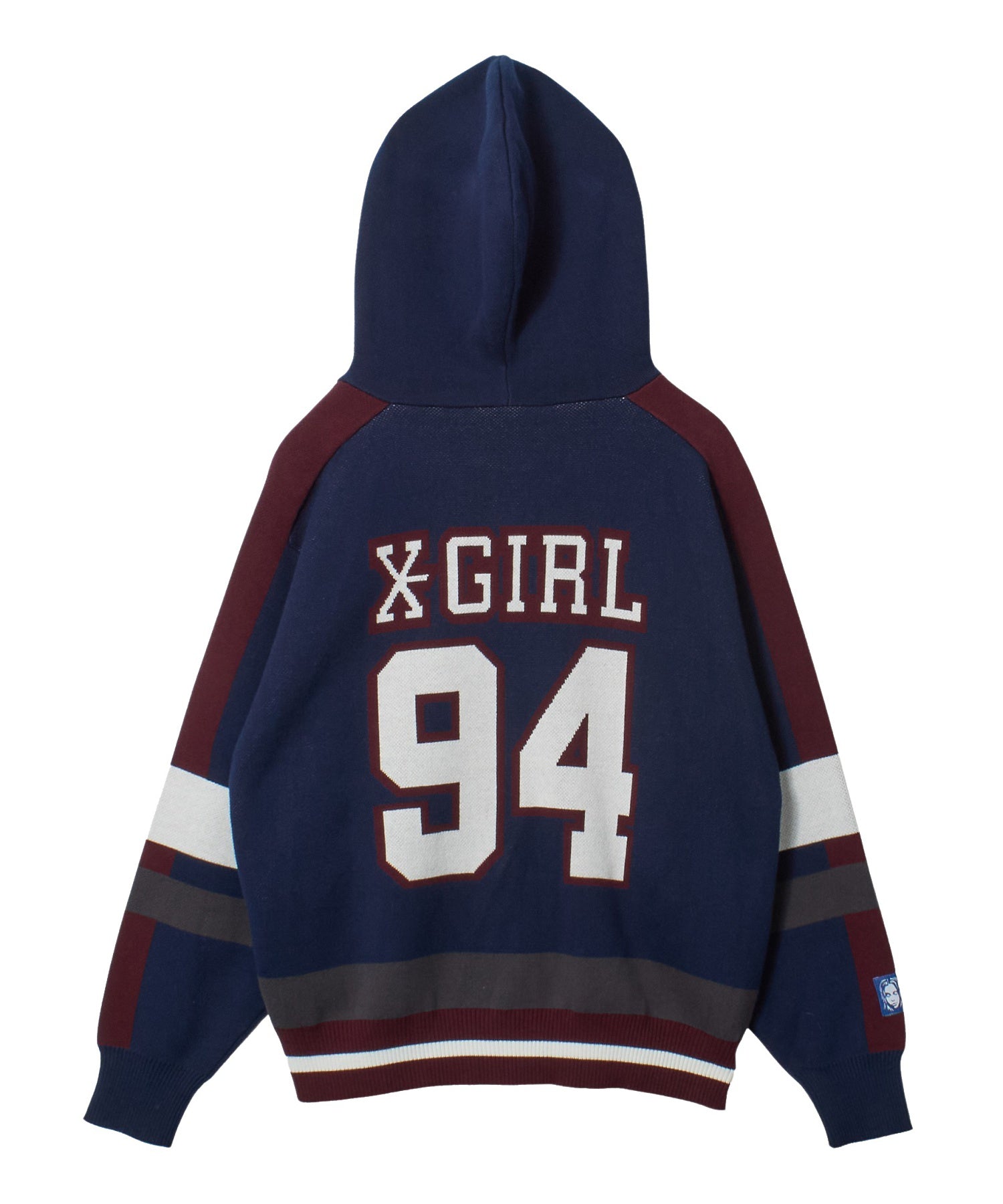 NUMBER AND LOGO JACQUARD ZIP UP KNIT TOP