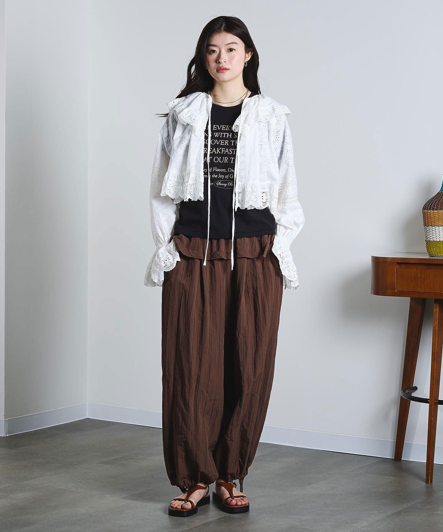 mag.by c/COTTON EMBROIDERY L/S FRILL SHIRT