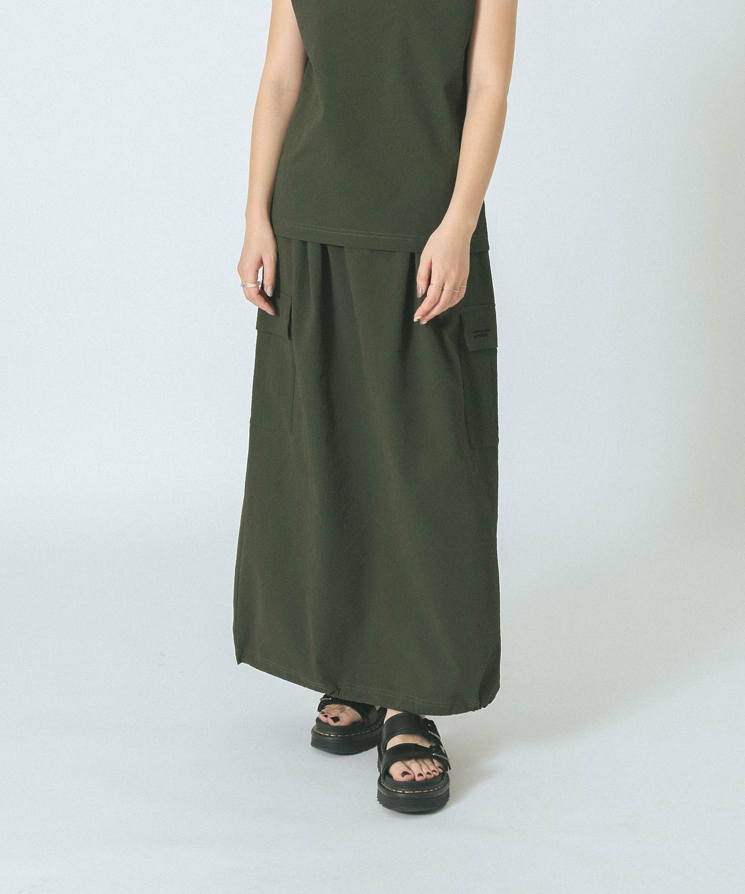 THOUSAND MILE×GENE HEAVENS/FRENCH SLEEVE TOP & MAXI CARGO SKIRT SET UP