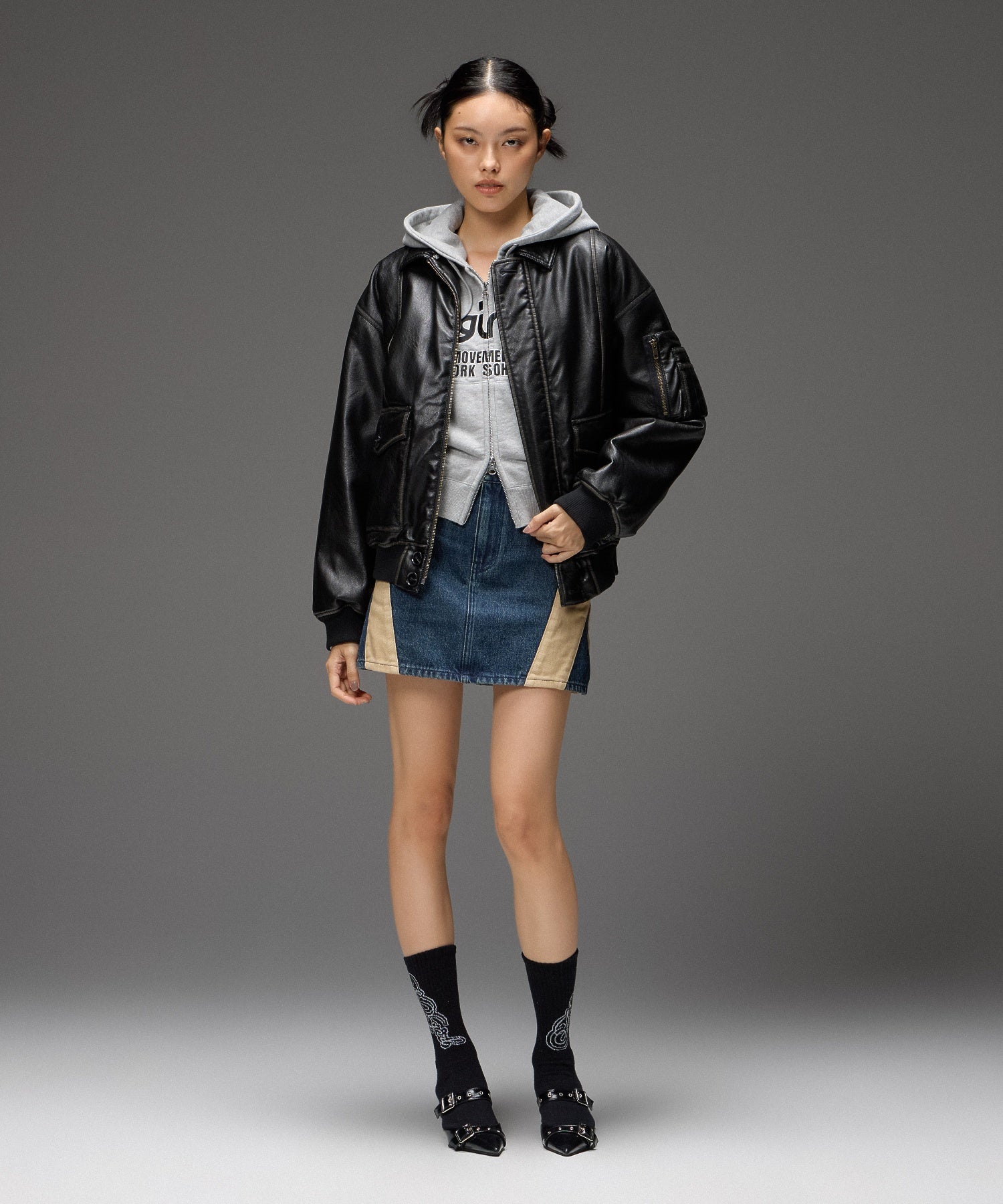 FACE AND LOGO COMPACT ZIP UP SWEAT HOODIE