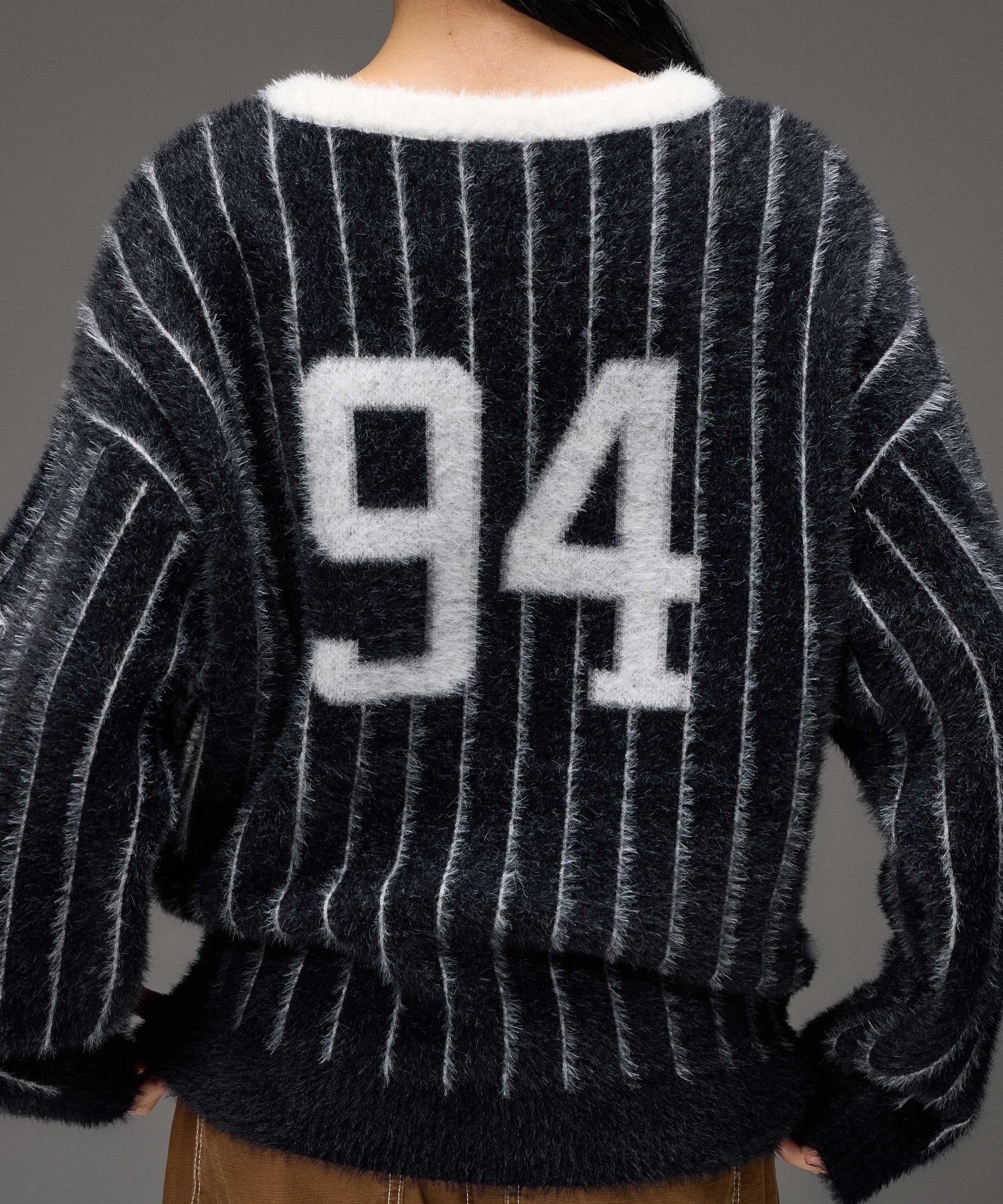 GAME SHIRT JACQUARD SHAGGY KNIT TOP
