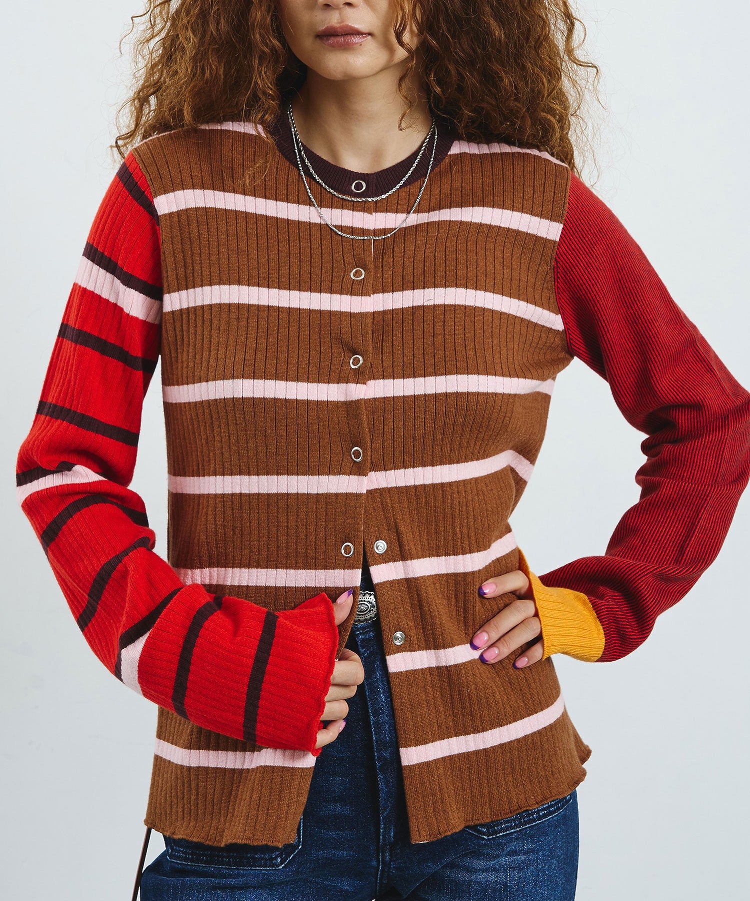 CREOLME/MULTI STRIPE KNIT CARDIGAN
