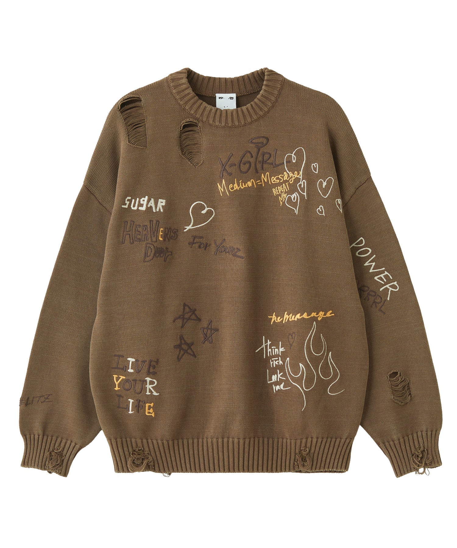 GRAFFITI LOGO DISTRESSED KNIT TOP