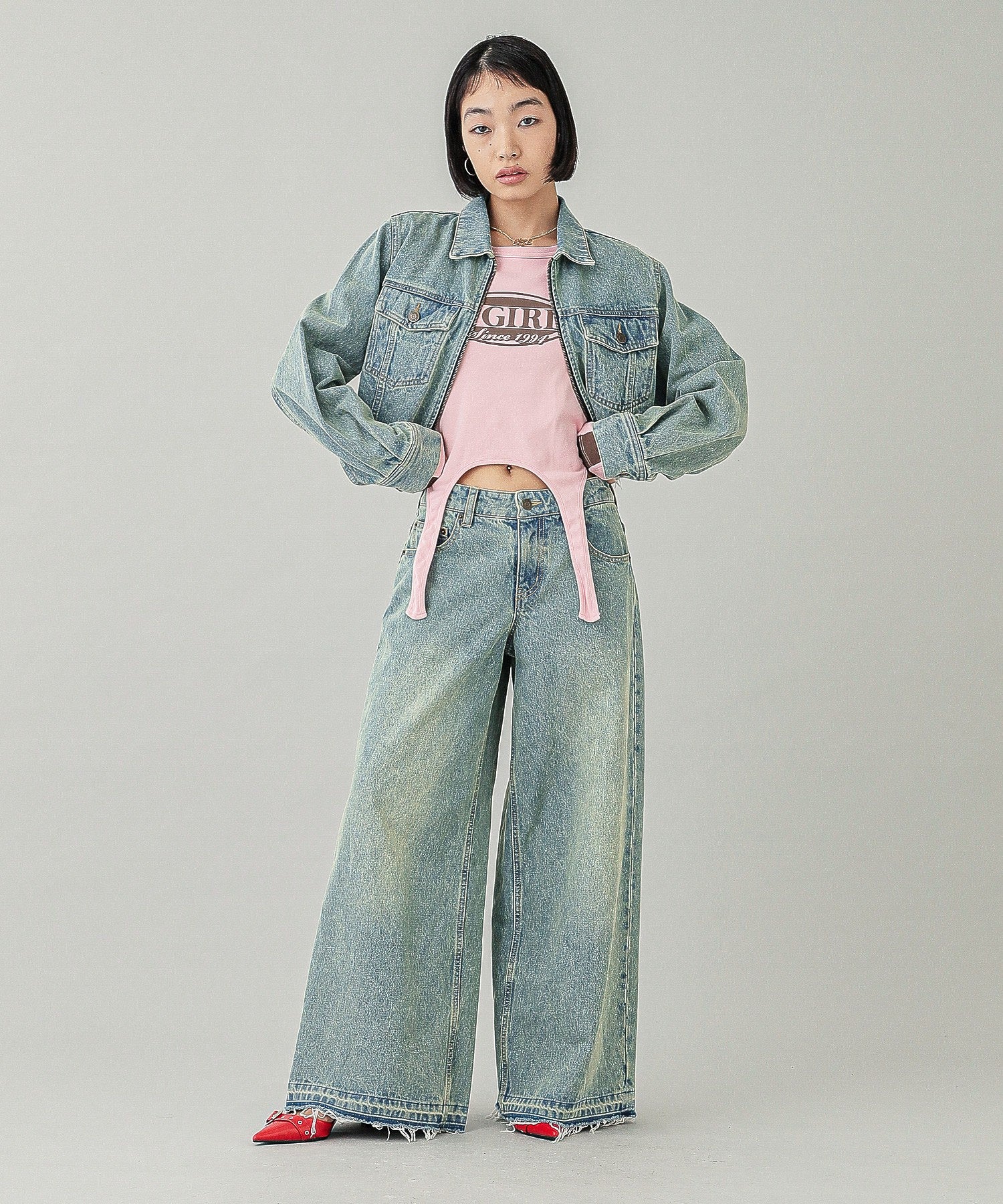 LOW RISE OVERDYED DENIM PANTS