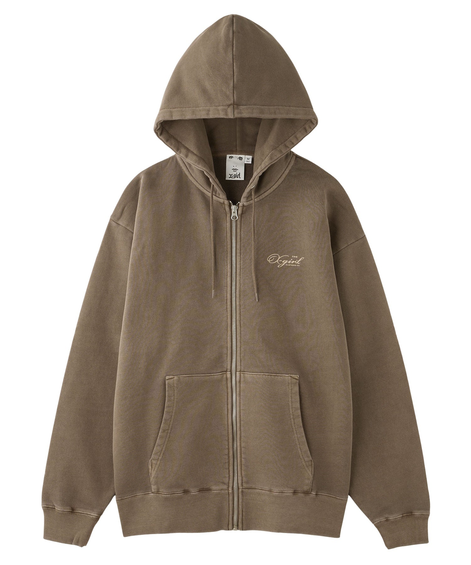 PIGMENT DYED FACE LABEL ZIP UP SWEAT HOODIE