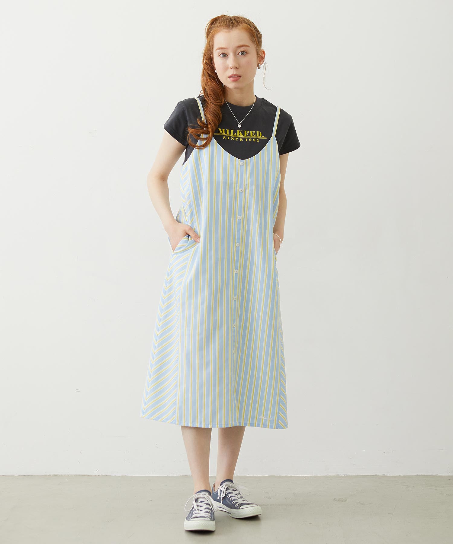 BIAS-CUT STRIPED CAMI DRESS