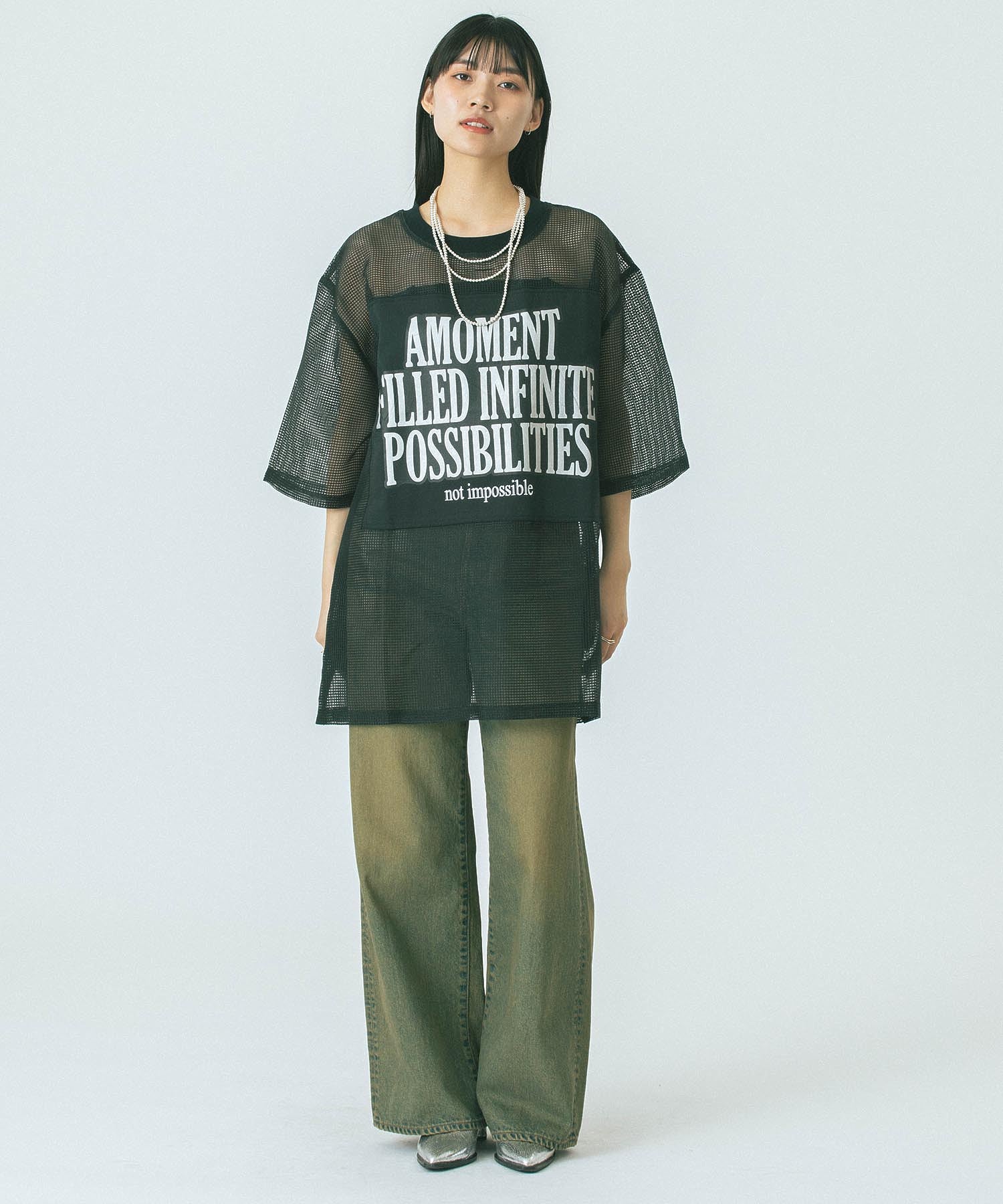 OKIRAKU×ROSE BUD/MESH METARIC PRINT TOP – calif（カリフ