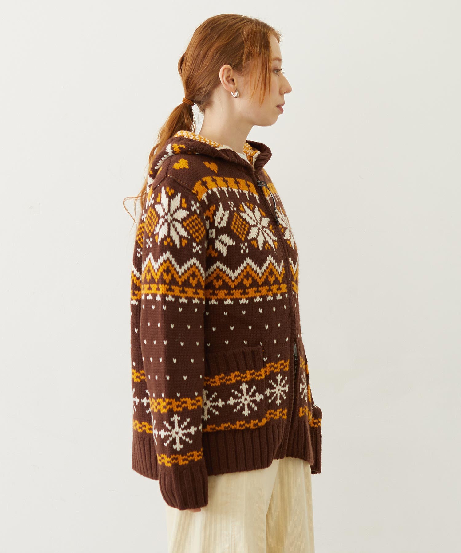 SNOW PATTERN COWICHAN KNIT JACKET