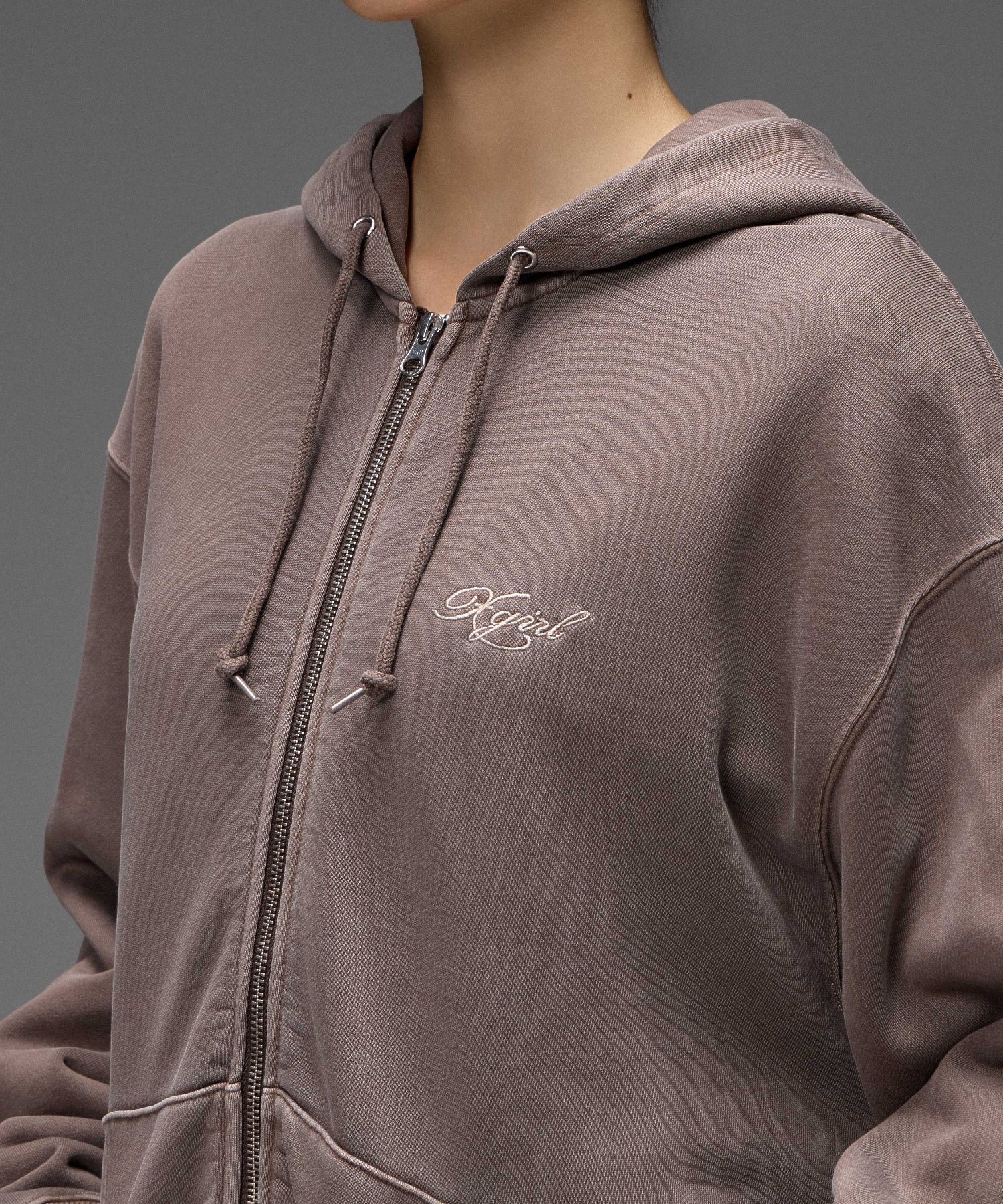 PIGMENT DYED FACE PATCH AND LOGO ZIP UP SWEAT HOODIE