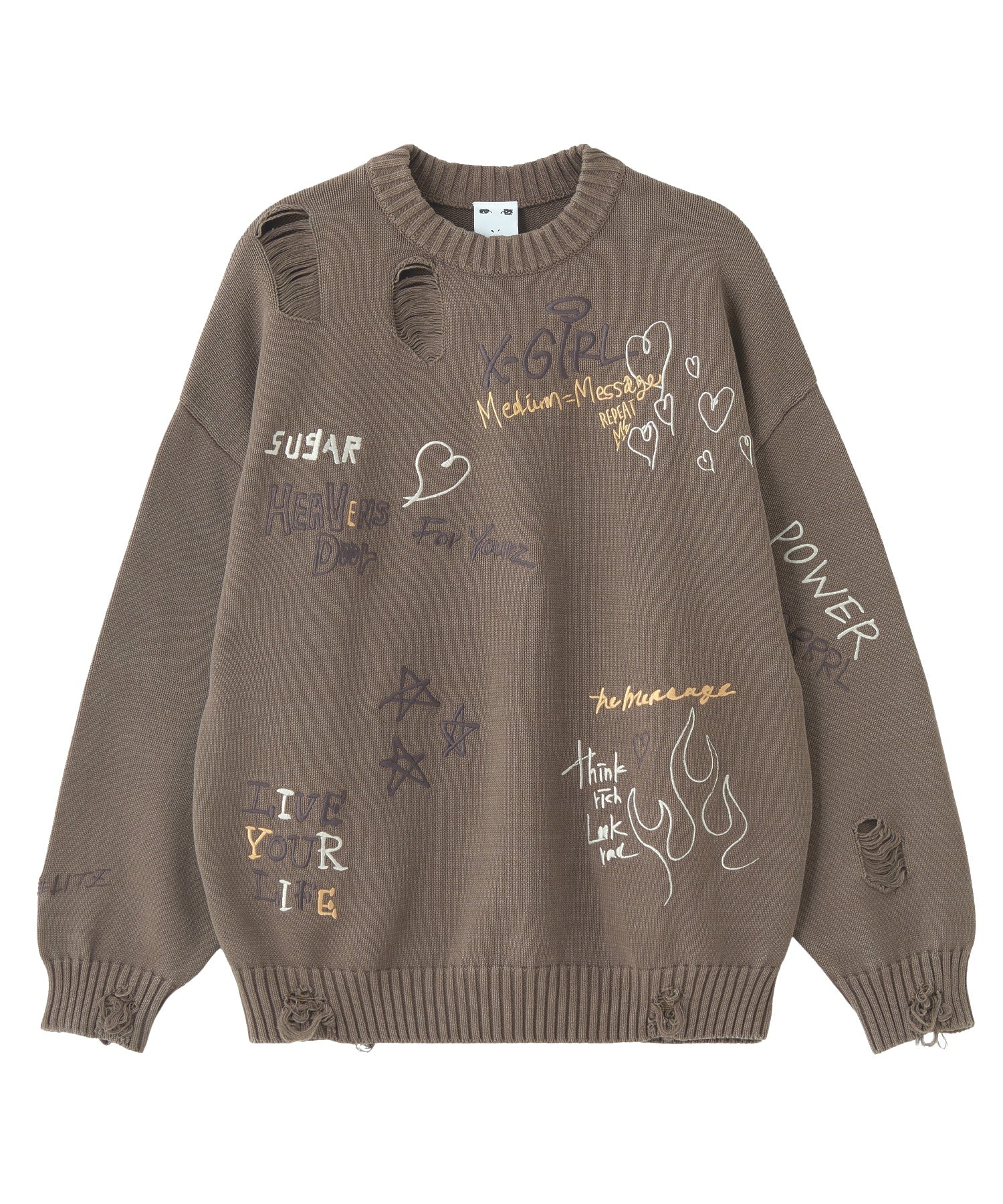 GRAFFITI LOGO DISTRESSED KNIT TOP