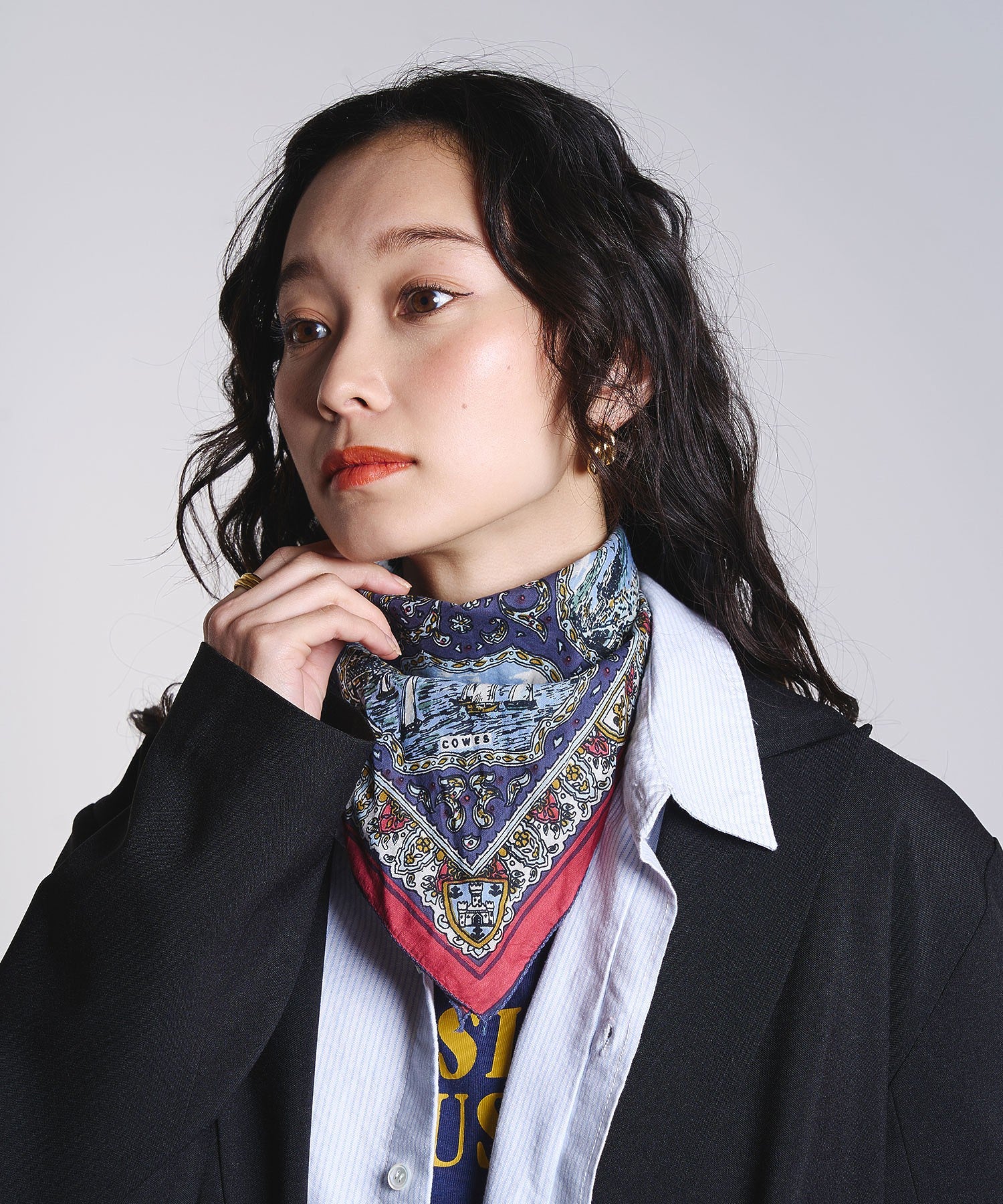 BINDU/Cotton Voile Wight Map Bandana