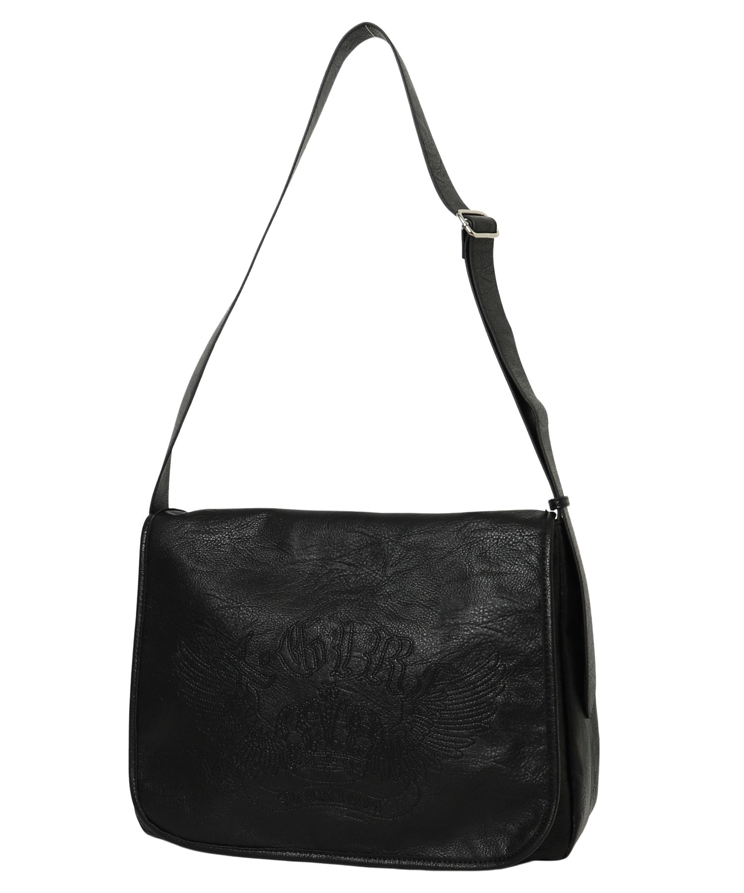 CROWN AND WINGS FAUX LEATHER MESSENGER BAG