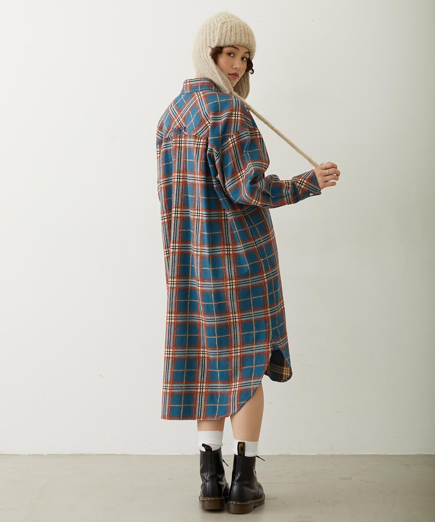 LOGO PLAID SHIRT DRESS
