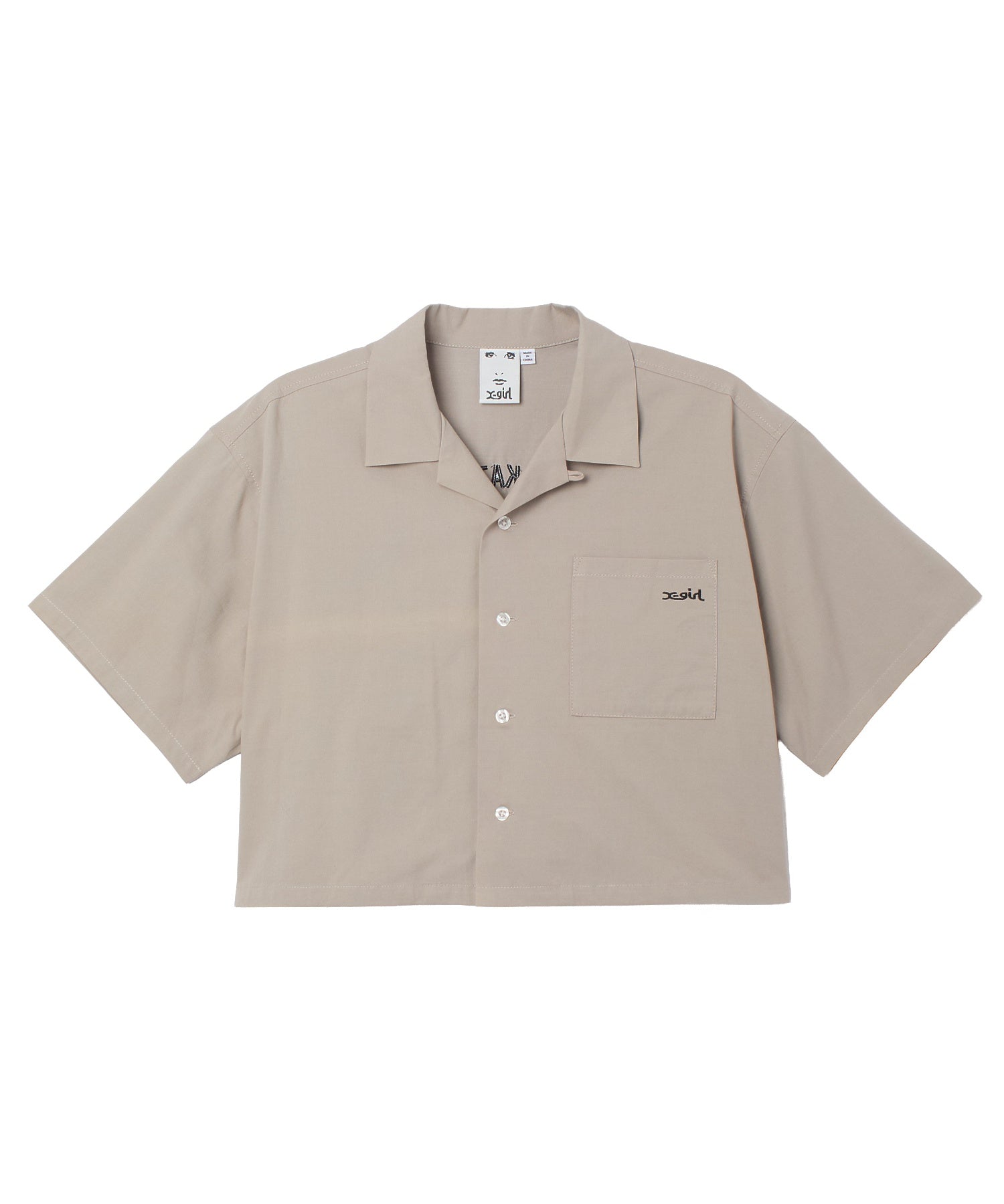 ARCH LOGO AND FACE OPEN COLLAR CROPPED SHIRT