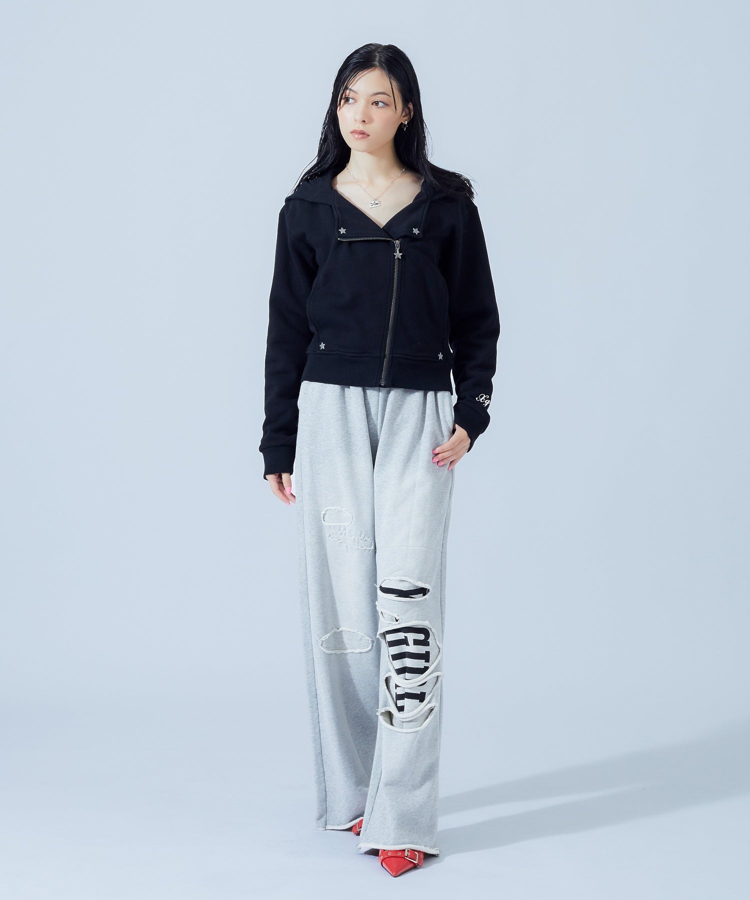 LAYERED DISTRESSED SWEATPANTS
